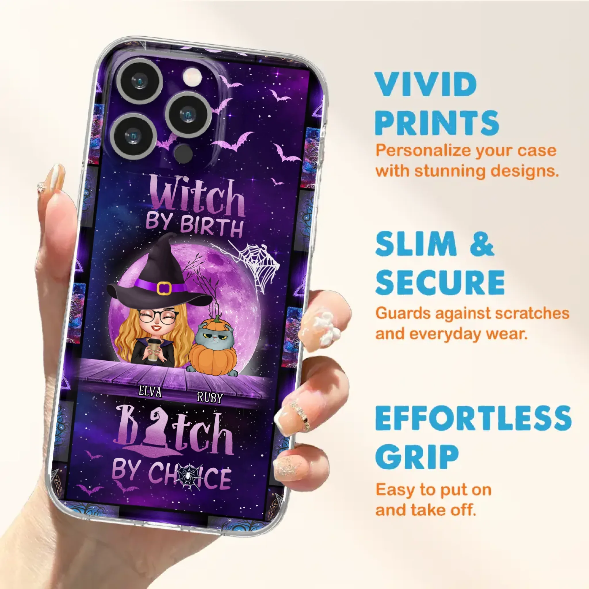 Custom Personalized Witch Phone Case - Gift Idea For Witch/ Dog/ Cat Lover - Upto 5 Pets - Witch By Birth - Case For iPhone/ Samsung