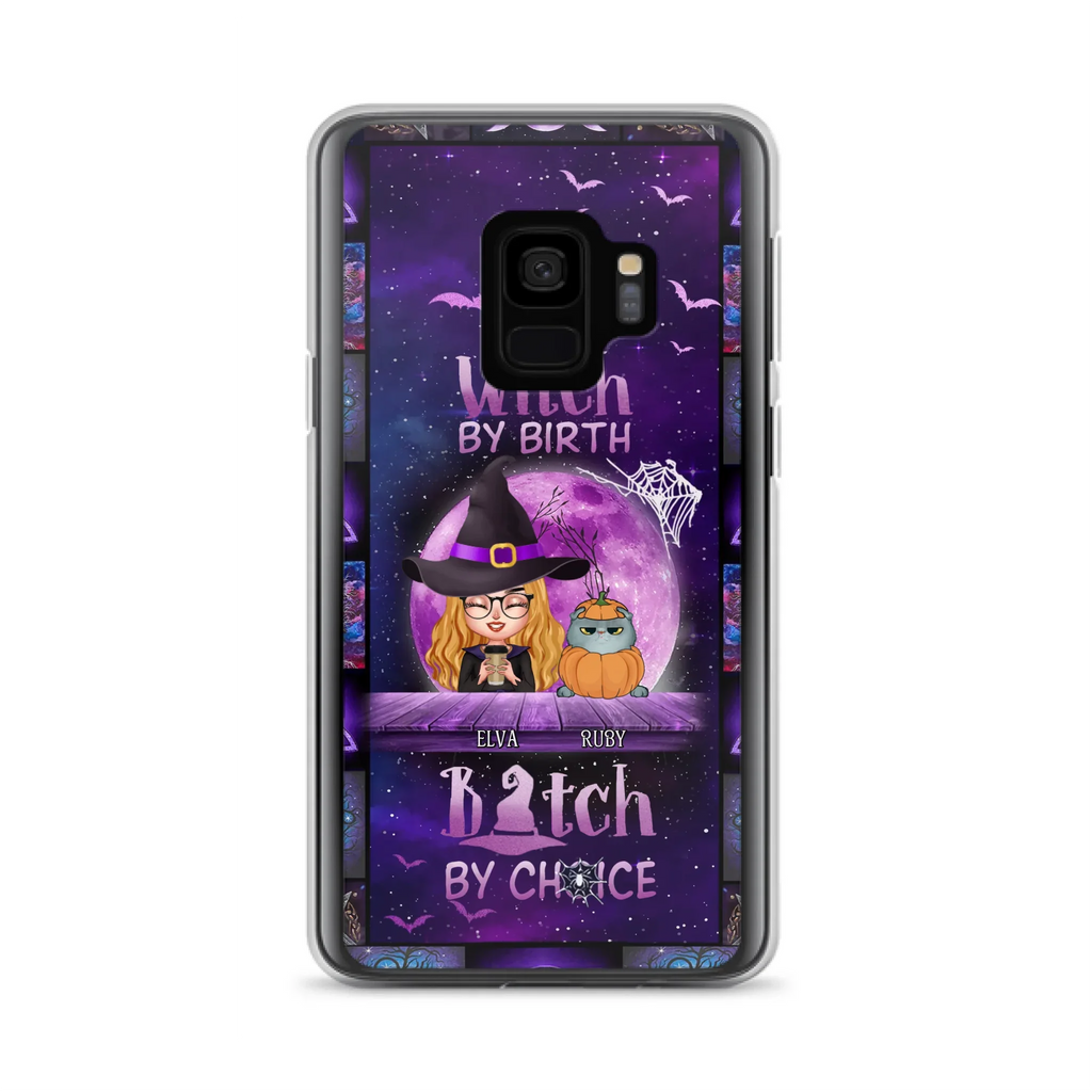 Custom Personalized Witch Phone Case - Gift Idea For Witch/ Dog/ Cat Lover - Upto 5 Pets - Witch By Birth - Case For iPhone/ Samsung