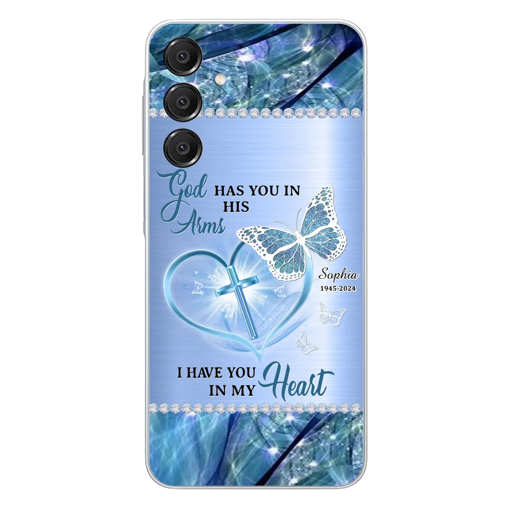Custom Personalized Memorial Phone Case - Memorial Gift Idea For Family Member - God Has You In His Arms I Have You in My Heart - Case For iPhone/ Samsung