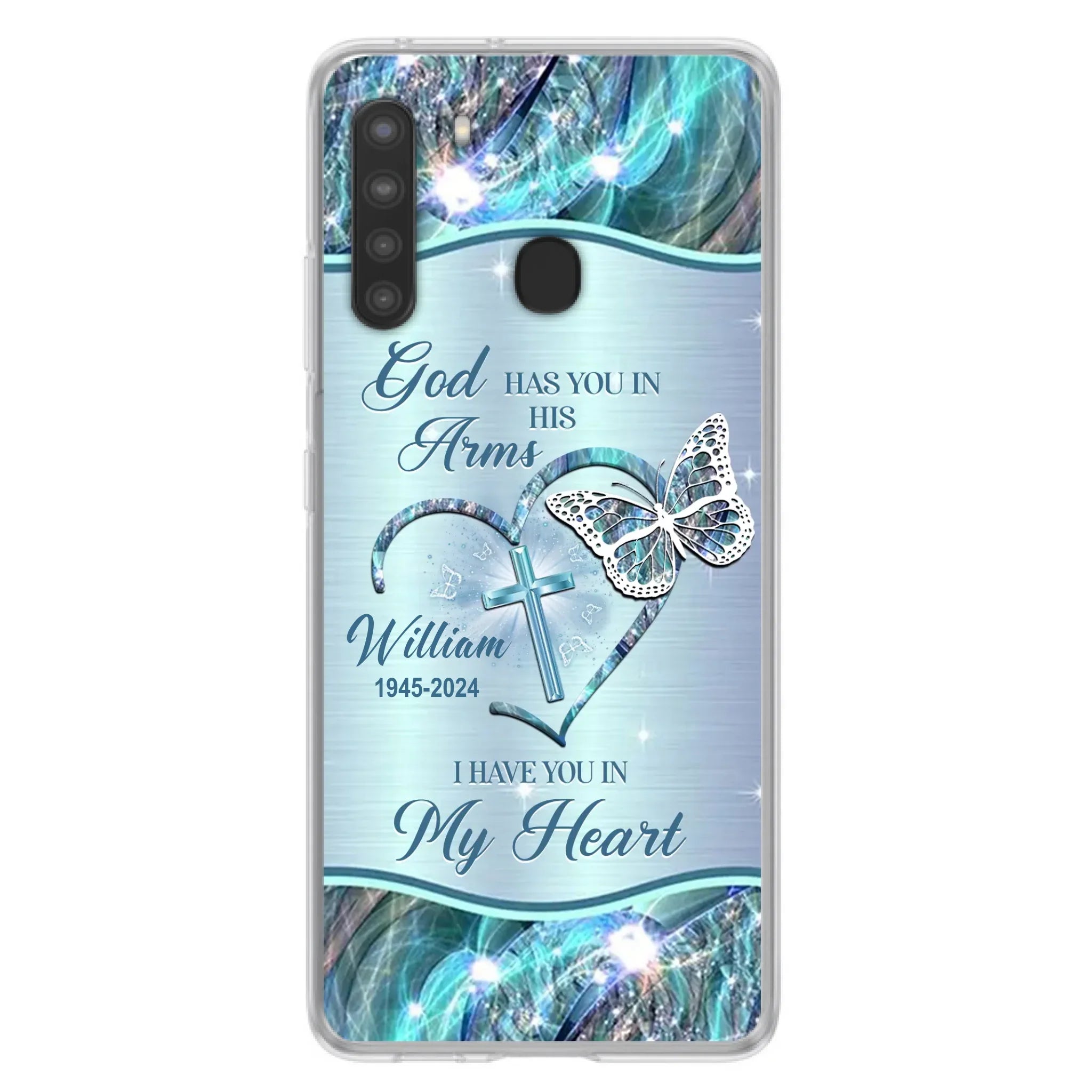 Custom Personalized Memorial Phone Case - Memorial Gift For Family Member - God Has You In His Arms I Have You In My Heart - Case For iPhone/ Samsung