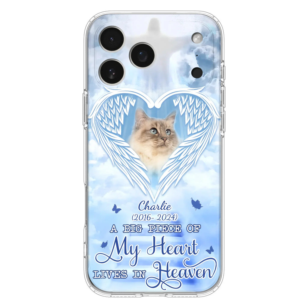 Custom Personalized Memorial Pet Phone Case - Upload Photo - Memorial Gift Idea For Pet Owner - A Big Piece Of My Heart Lives In Heaven - Case For iPhone/ Samsung