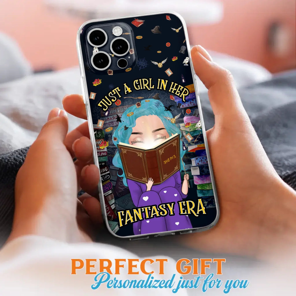 Custom Personalized Reading Book Phone Case - Gift Idea For Book Lovers - Just A Girl In Her Fantasy Era - Case For iPhone/ Samsung
