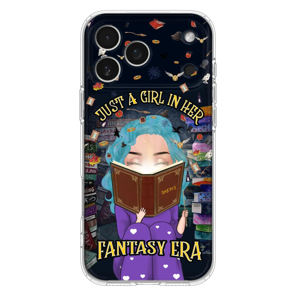 Custom Personalized Reading Book Phone Case - Gift Idea For Book Lovers - Just A Girl In Her Fantasy Era - Case For iPhone/ Samsung