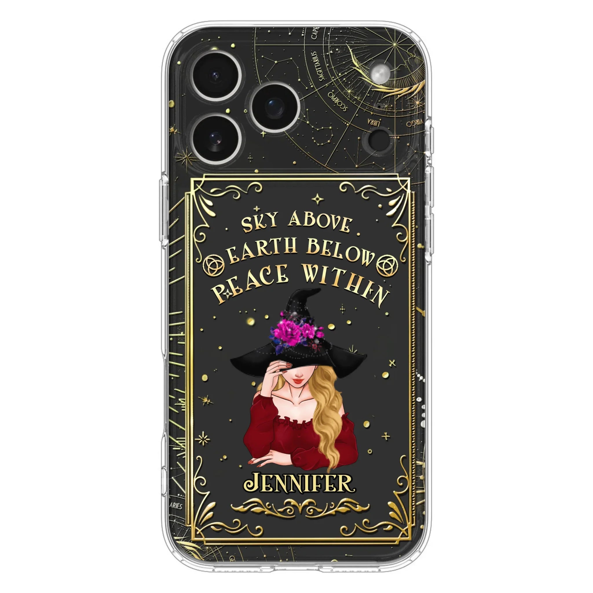 Custom Personalized Witch Tarrot Card Phone Case - Gift Idea For Witch/ Tarrot Lover - Sky Above Earth Below Peace Within - Case For iPhone/ Samsung