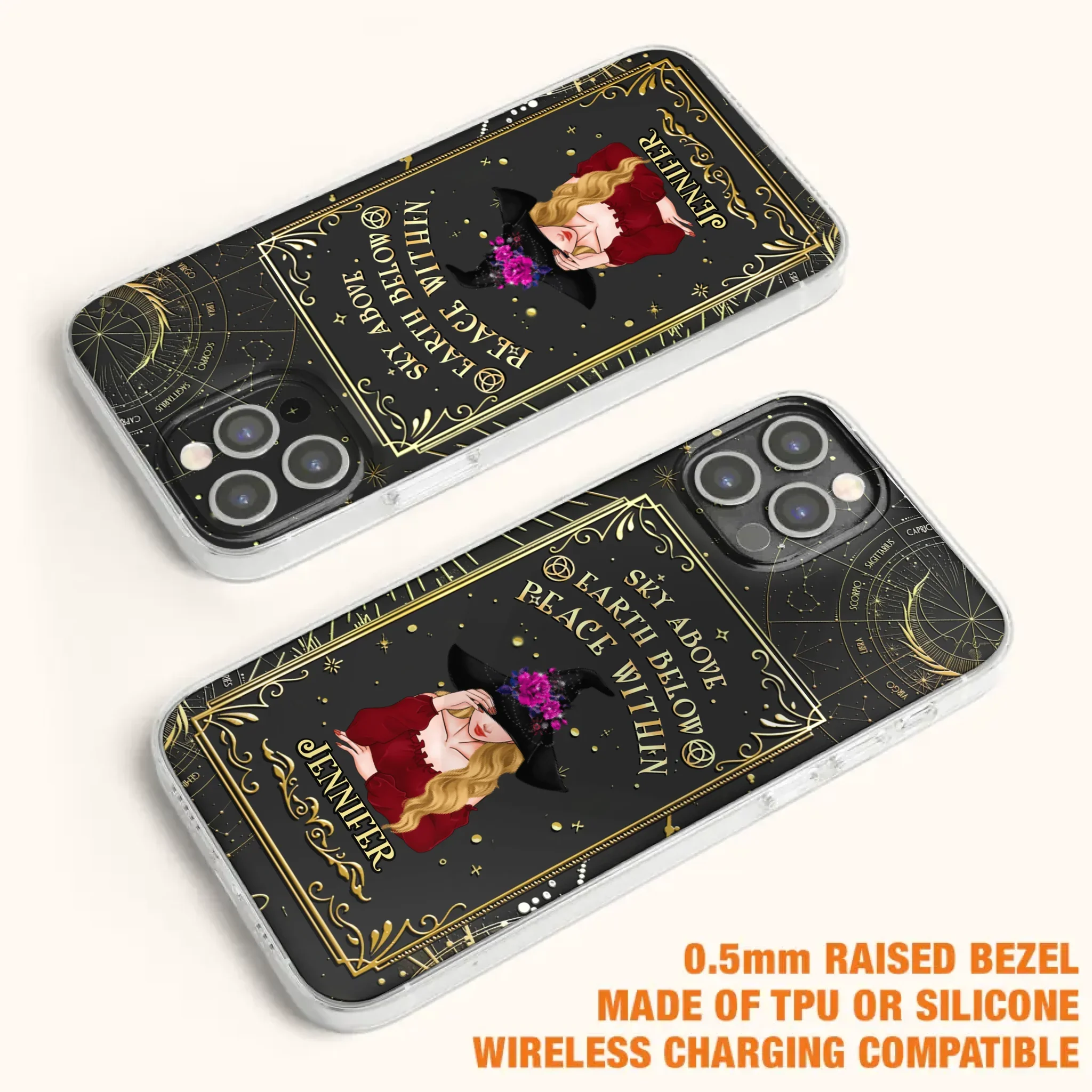 Custom Personalized Witch Tarrot Card Phone Case - Gift Idea For Witch/ Tarrot Lover - Sky Above Earth Below Peace Within - Case For iPhone/ Samsung