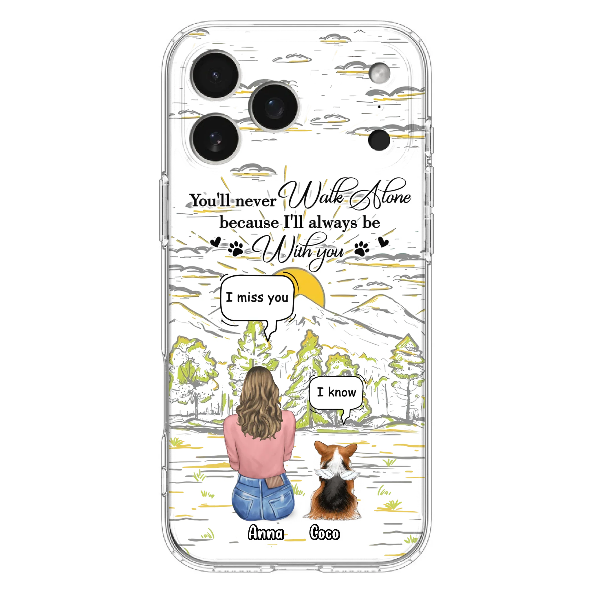 Custom Personalized Memorial iPhone/ Samsung Cases - Gift Idea For Pet Owner with up to 4 Pets - You'll Never Walk Alone Because I'll Always Be With You