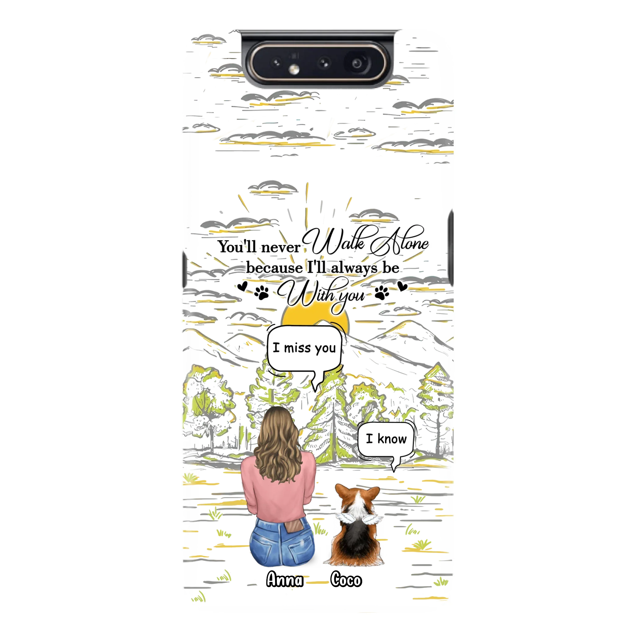 Custom Personalized Memorial iPhone/ Samsung Cases - Gift Idea For Pet Owner with up to 4 Pets - You'll Never Walk Alone Because I'll Always Be With You