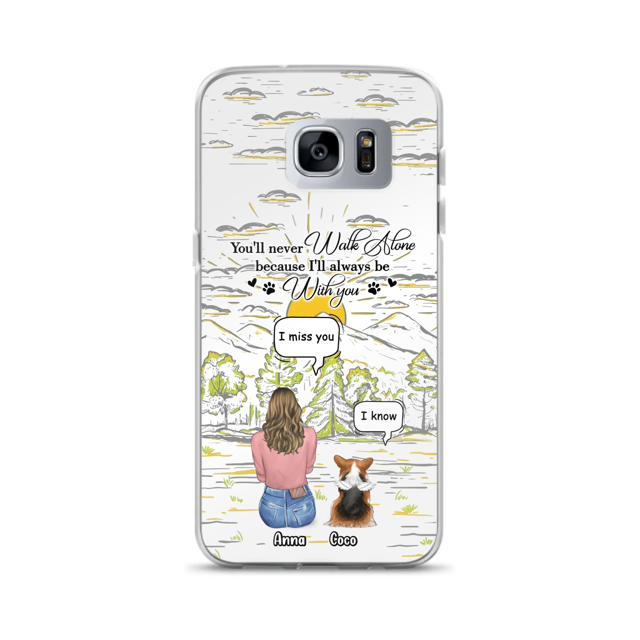 Custom Personalized Memorial iPhone/ Samsung Cases - Gift Idea For Pet Owner with up to 4 Pets - You'll Never Walk Alone Because I'll Always Be With You