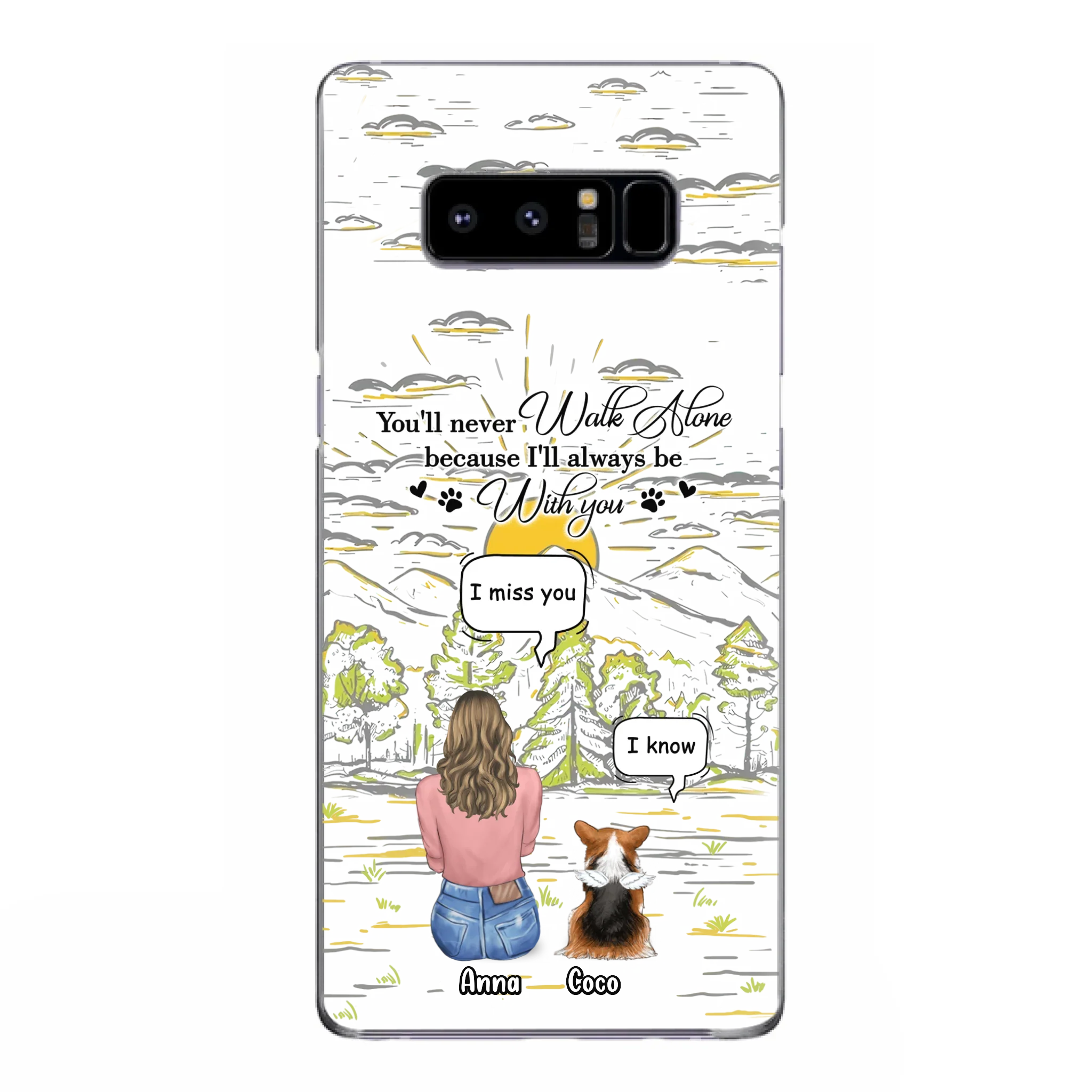 Custom Personalized Memorial iPhone/ Samsung Cases - Gift Idea For Pet Owner with up to 4 Pets - You'll Never Walk Alone Because I'll Always Be With You