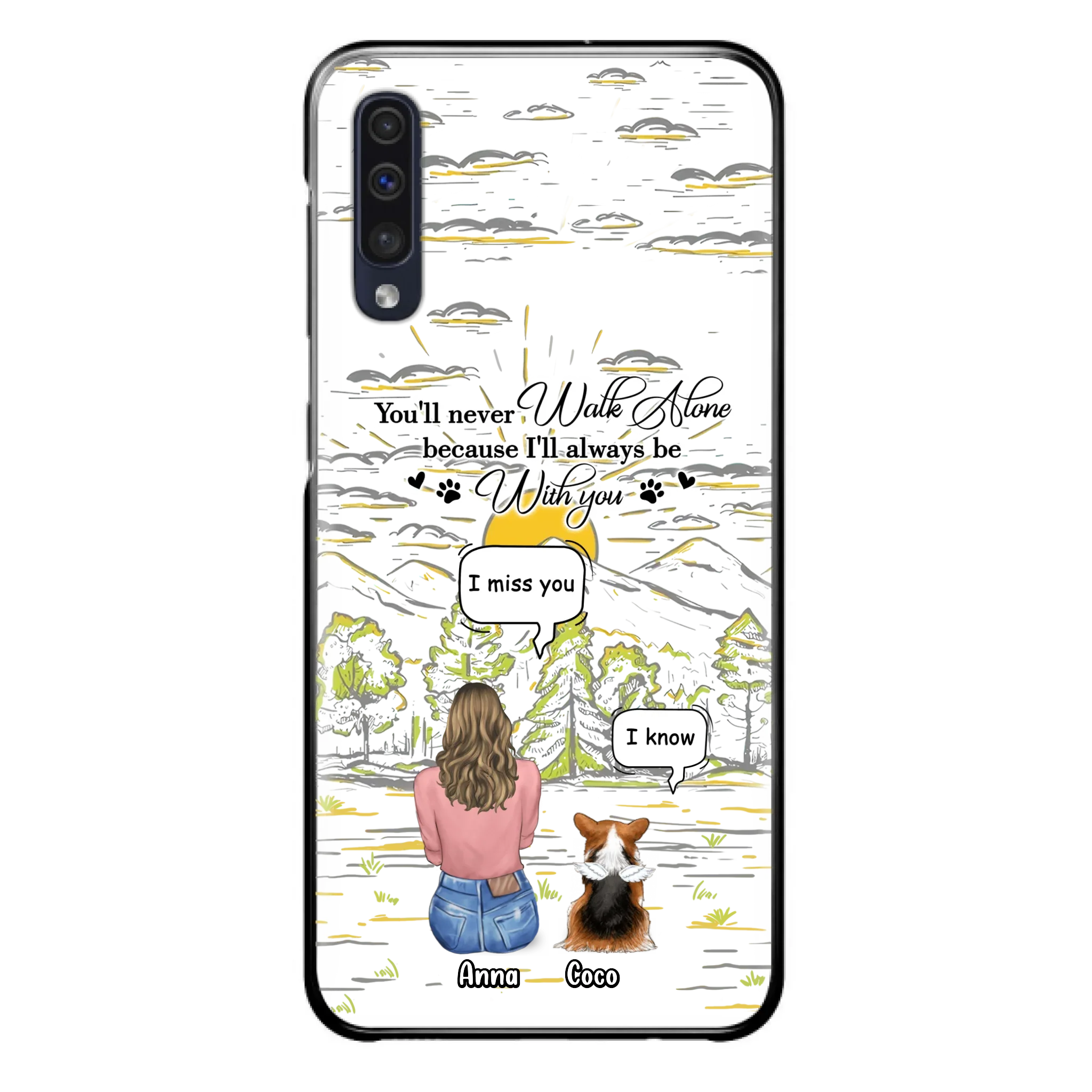 Custom Personalized Memorial iPhone/ Samsung Cases - Gift Idea For Pet Owner with up to 4 Pets - You'll Never Walk Alone Because I'll Always Be With You