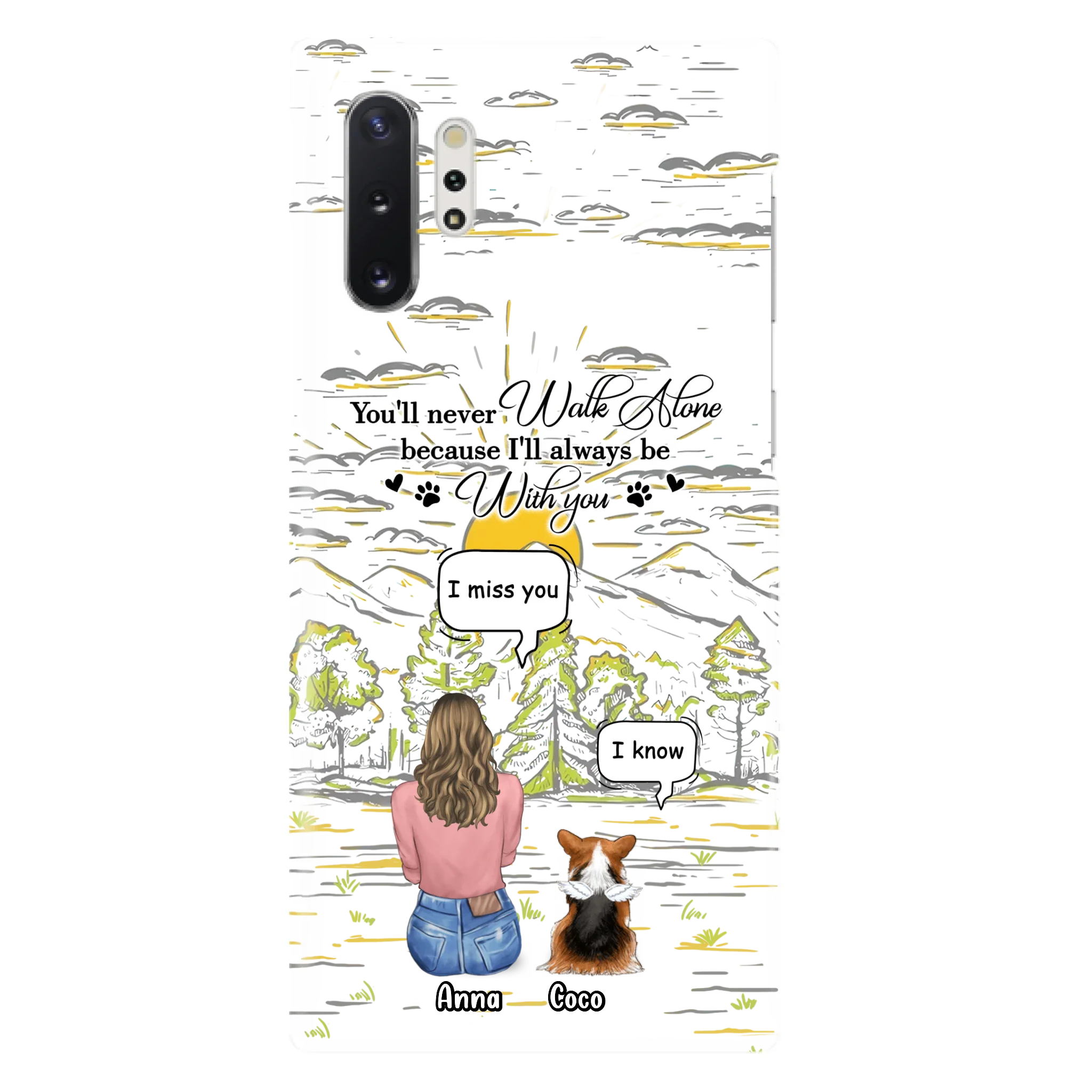 Custom Personalized Memorial iPhone/ Samsung Cases - Gift Idea For Pet Owner with up to 4 Pets - You'll Never Walk Alone Because I'll Always Be With You