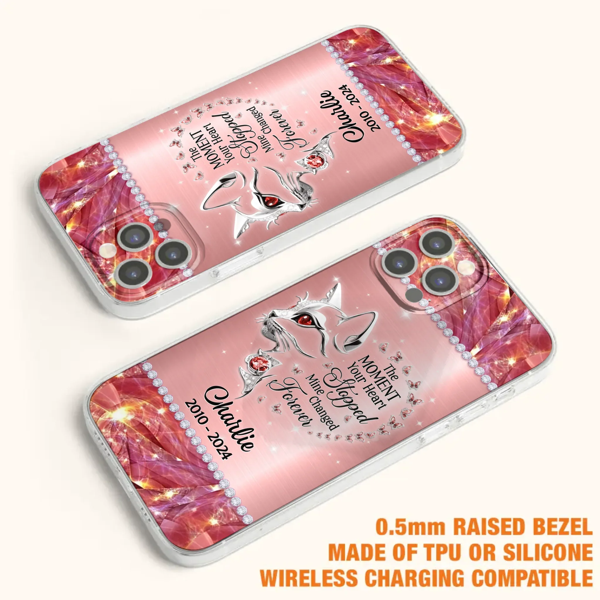 Custom Personalized Memorial Cat Phone Case - Memorial Gift For Cat Lover -  The Moment Your Heart Stopped Mine Changed Forever - Case For iPhone/ Samsung