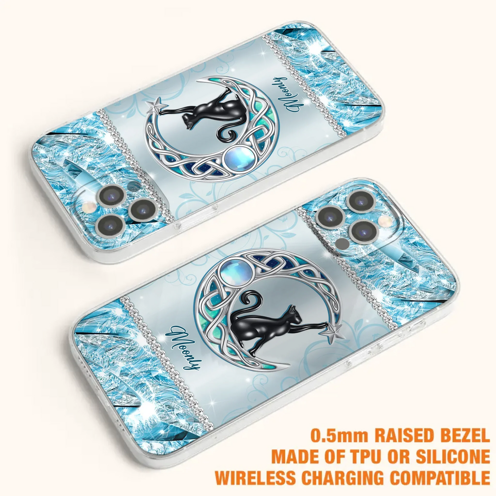 Custom Personalized Black Cat Moonstone Phone Case - Gift Idea For Cat Lover - Case For iPhone/ Samsung