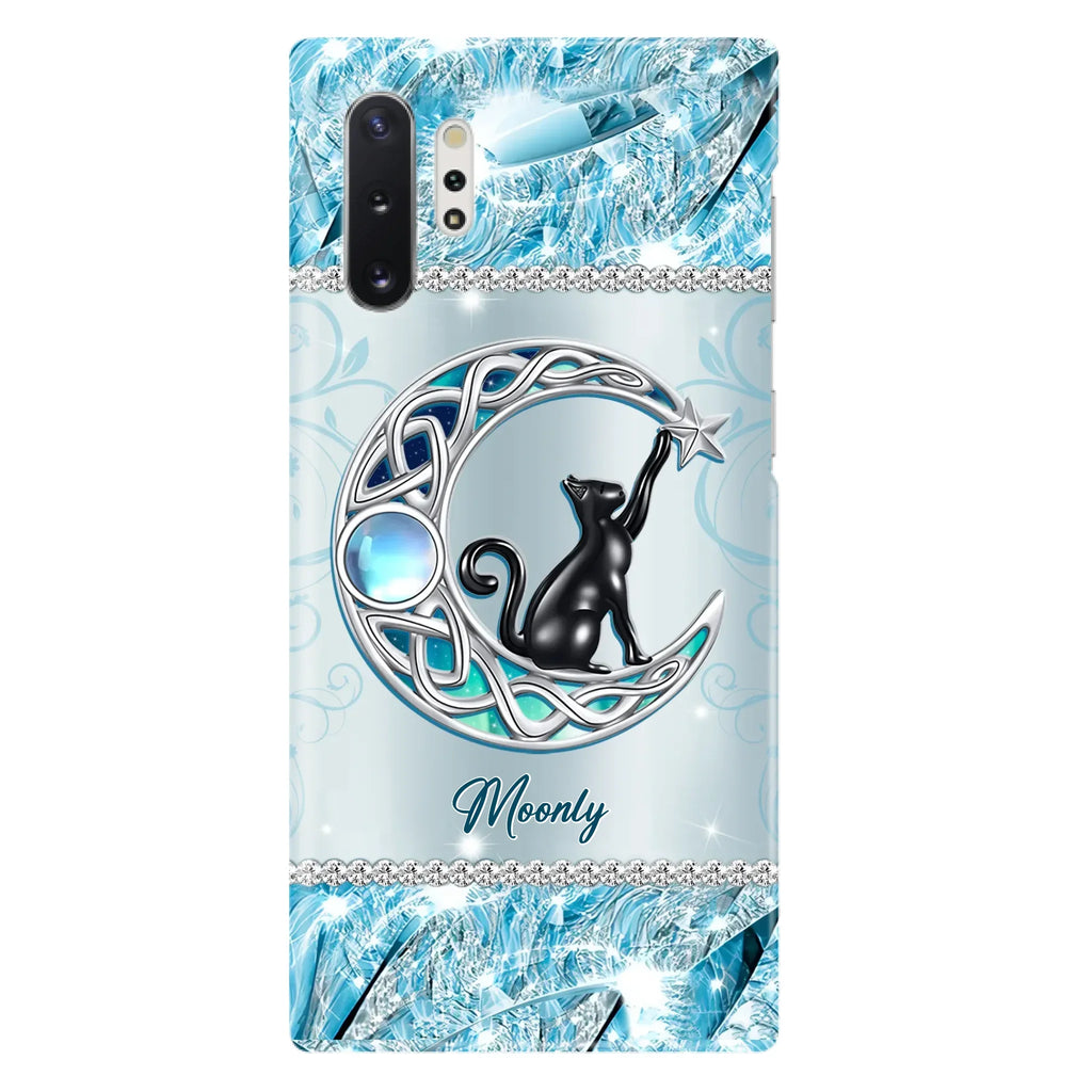 Custom Personalized Black Cat Moonstone Phone Case - Gift Idea For Cat Lover - Case For iPhone/ Samsung
