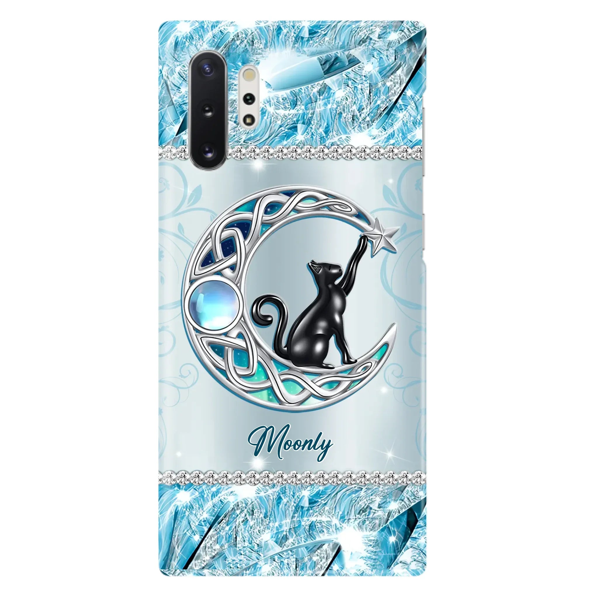 Custom Personalized Black Cat Moonstone Phone Case - Gift Idea For Cat Lover - Case For iPhone/ Samsung
