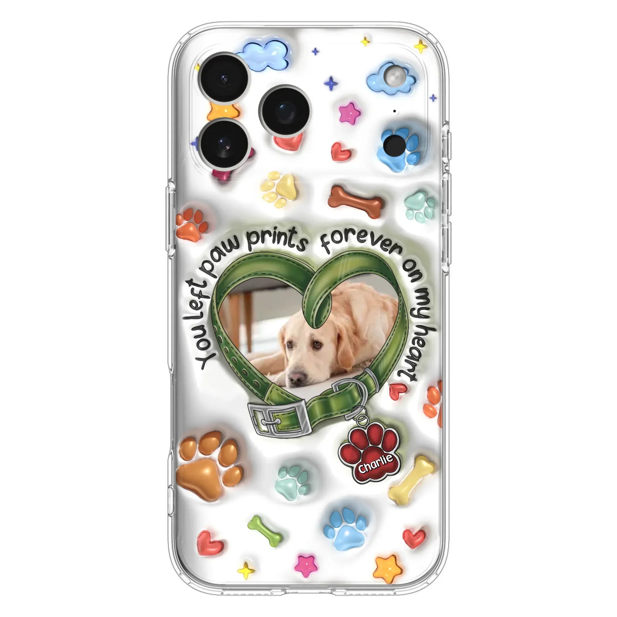 Custom Personalized Memorial Dog 3D Inflated Effect Phone Case - Upload Photo - Memorial Gift Idea - You Left Paw Prints Forever On My Heart - Case for iPhone/ Samsung