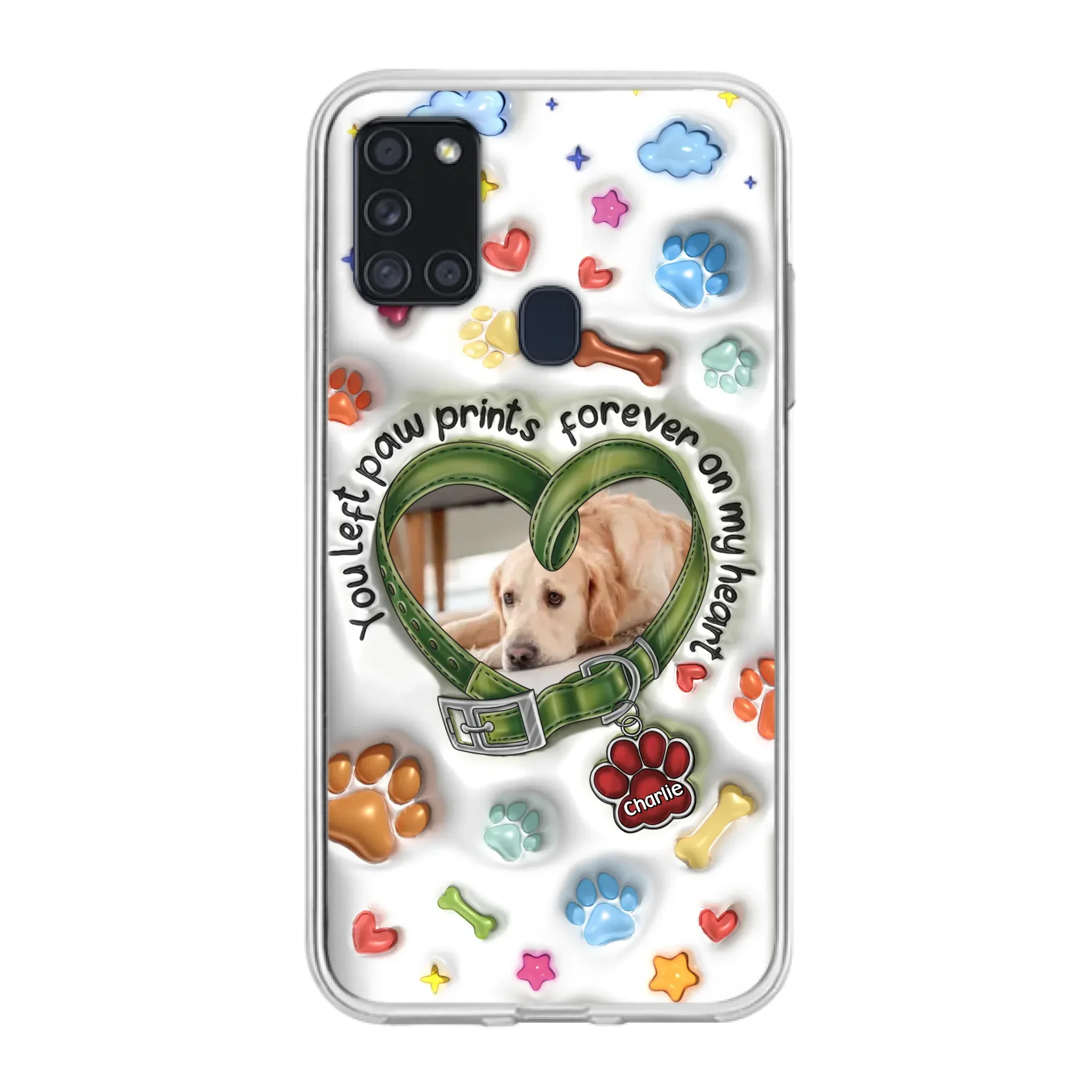 Custom Personalized Memorial Dog 3D Inflated Effect Phone Case - Upload Photo - Memorial Gift Idea - You Left Paw Prints Forever On My Heart - Case for iPhone/ Samsung