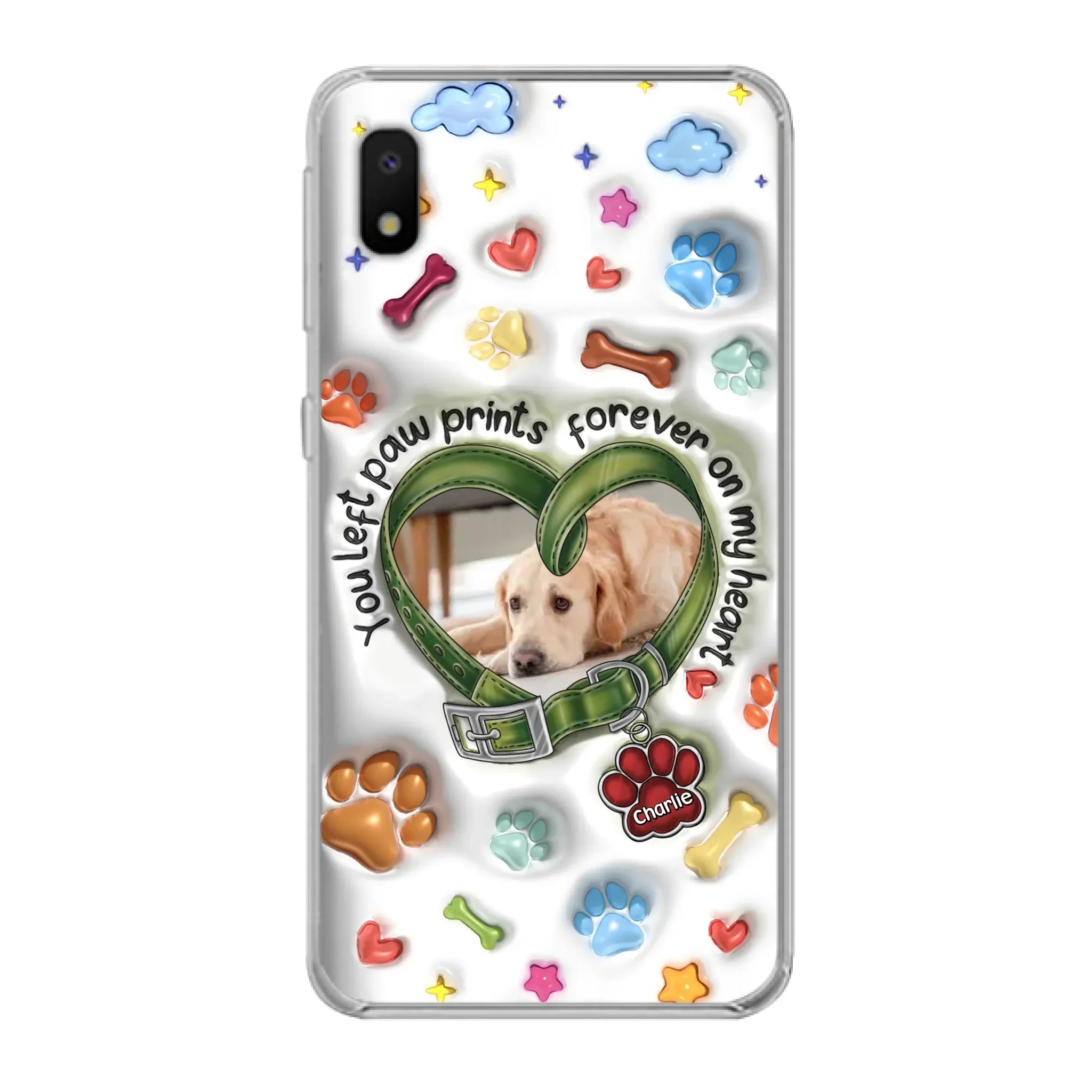 Custom Personalized Memorial Dog 3D Inflated Effect Phone Case - Upload Photo - Memorial Gift Idea - You Left Paw Prints Forever On My Heart - Case for iPhone/ Samsung
