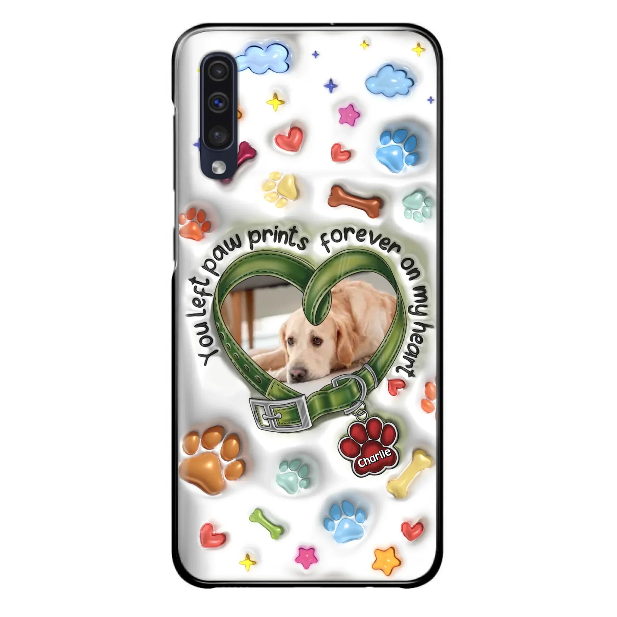 Custom Personalized Memorial Dog 3D Inflated Effect Phone Case - Upload Photo - Memorial Gift Idea - You Left Paw Prints Forever On My Heart - Case for iPhone/ Samsung