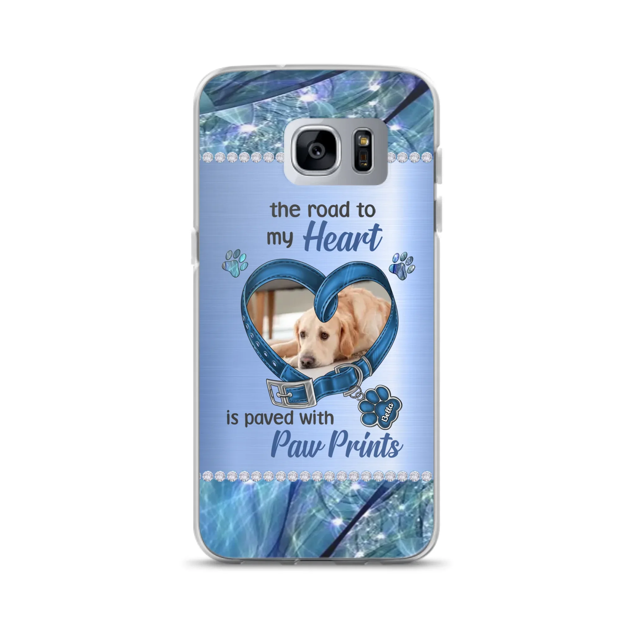 Custom Personalized Memorial Dog Collar Phone Case - Upload Photo - Memorial Gift Idea For Dog Owner - The Road To My Heart Is Paved With Paw Prints - Case for iPhone/ Samsung
