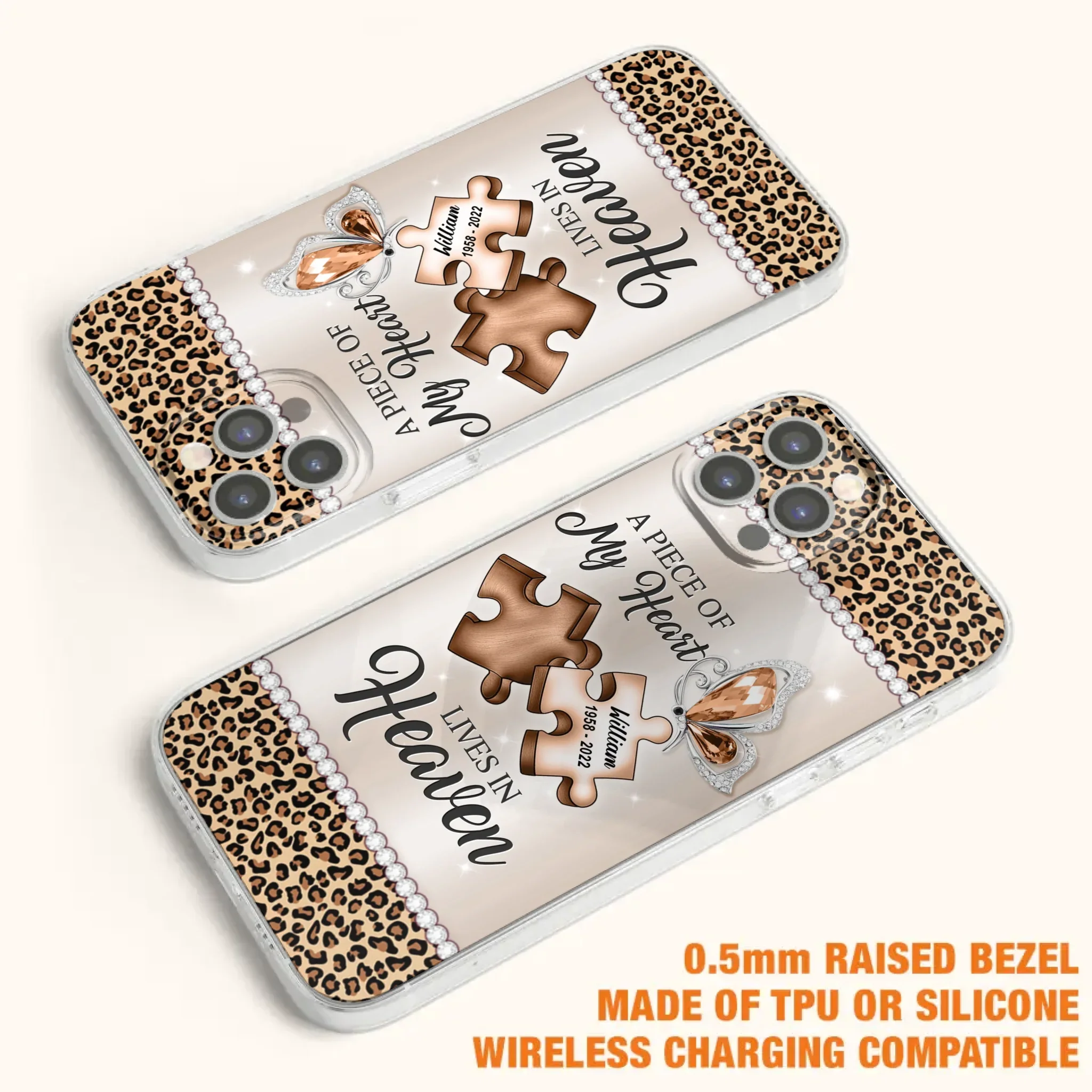 Custom Personalized Memorial Leopard Phone Case - Memorial Gift Idea for Family Member/ Father's Day/ Mother's Day - Case for iPhone/ Samsung - A Piece Of My Heart Lives In Heaven