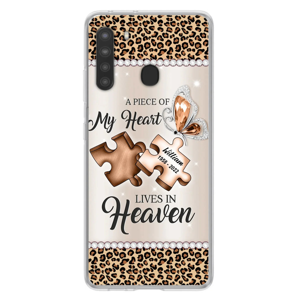 Custom Personalized Memorial Leopard Phone Case - Memorial Gift Idea for Family Member/ Father's Day/ Mother's Day - Case for iPhone/ Samsung - A Piece Of My Heart Lives In Heaven