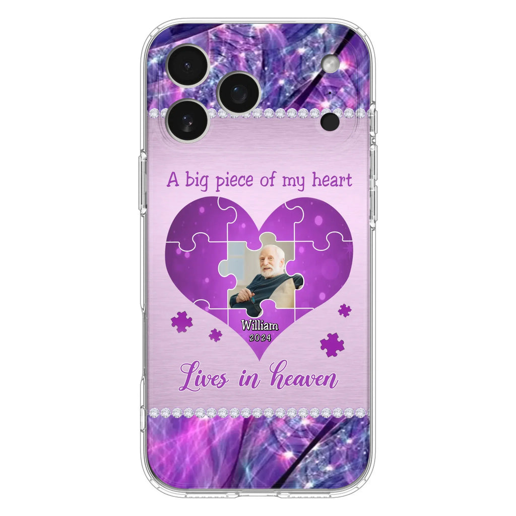 Custom Personalized Memorial Photo Phone Case - Memorial Gift Idea for Father's Day -  A Big Piece Of My Heart Lives In Heaven - Case for iPhone/Samsung