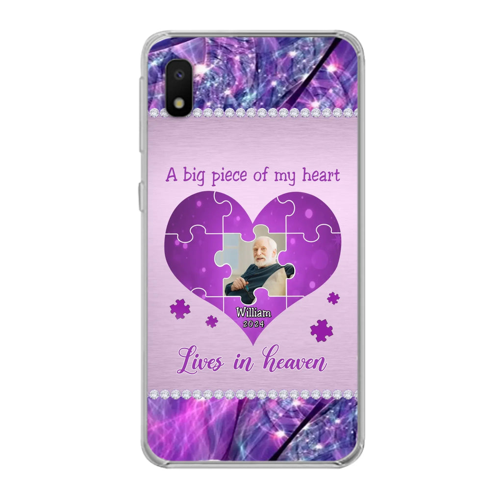 Custom Personalized Memorial Photo Phone Case - Memorial Gift Idea for Father's Day -  A Big Piece Of My Heart Lives In Heaven - Case for iPhone/Samsung