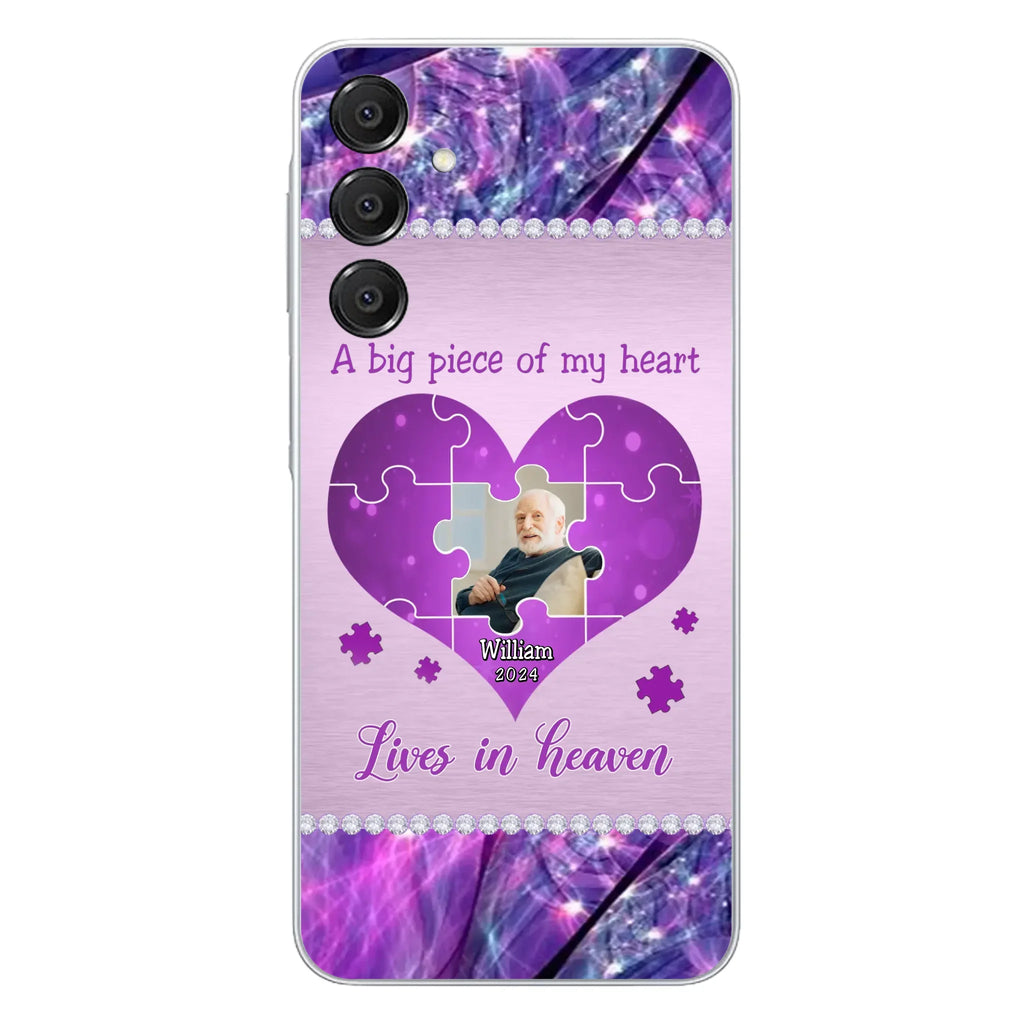 Custom Personalized Memorial Photo Phone Case - Memorial Gift Idea for Father's Day -  A Big Piece Of My Heart Lives In Heaven - Case for iPhone/Samsung