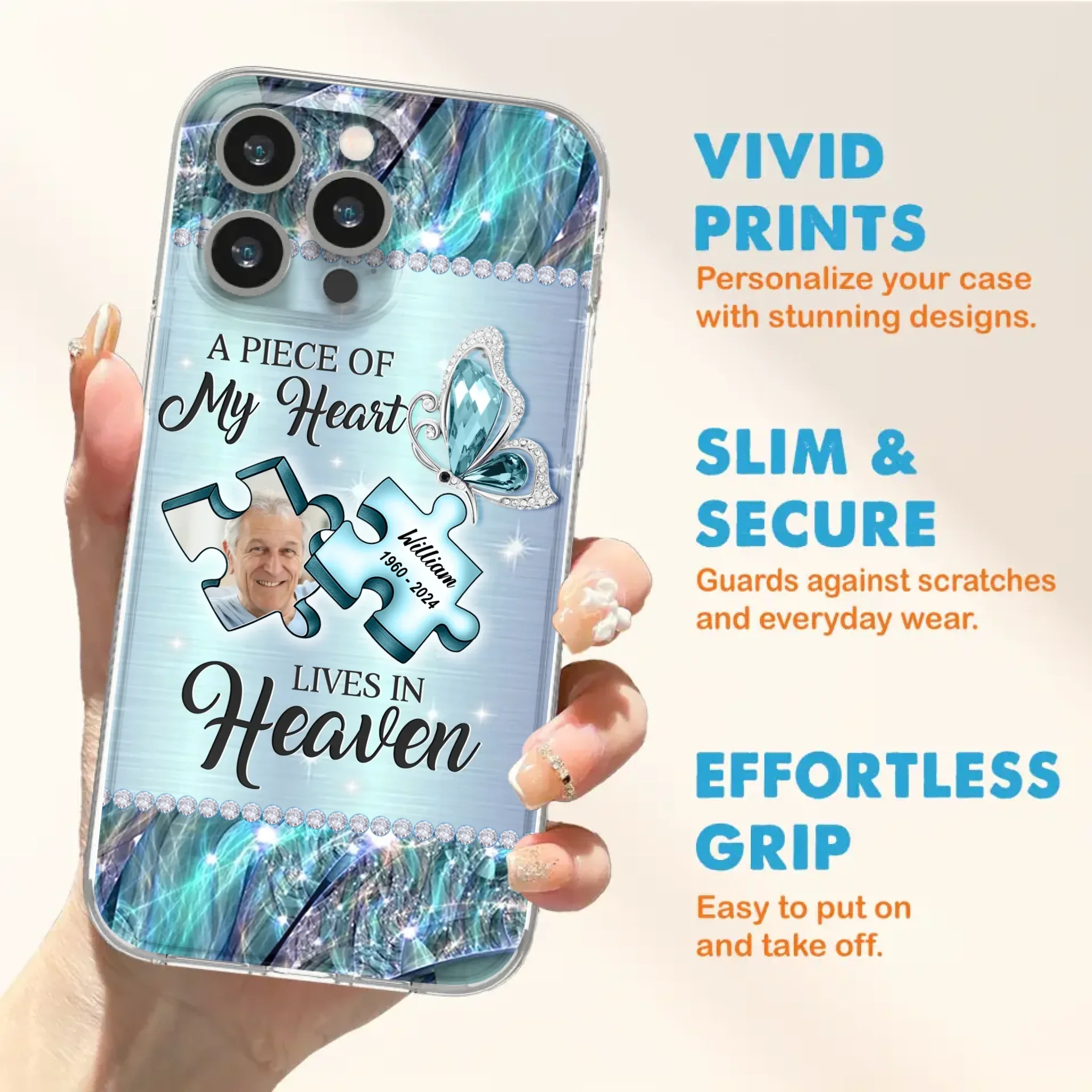 Custom Personalized Memorial Photo Phone Case - Memorial Gift Idea for Father's Day -  A Piece Of My Heart Lives In Heaven - Case for iPhone/Samsung
