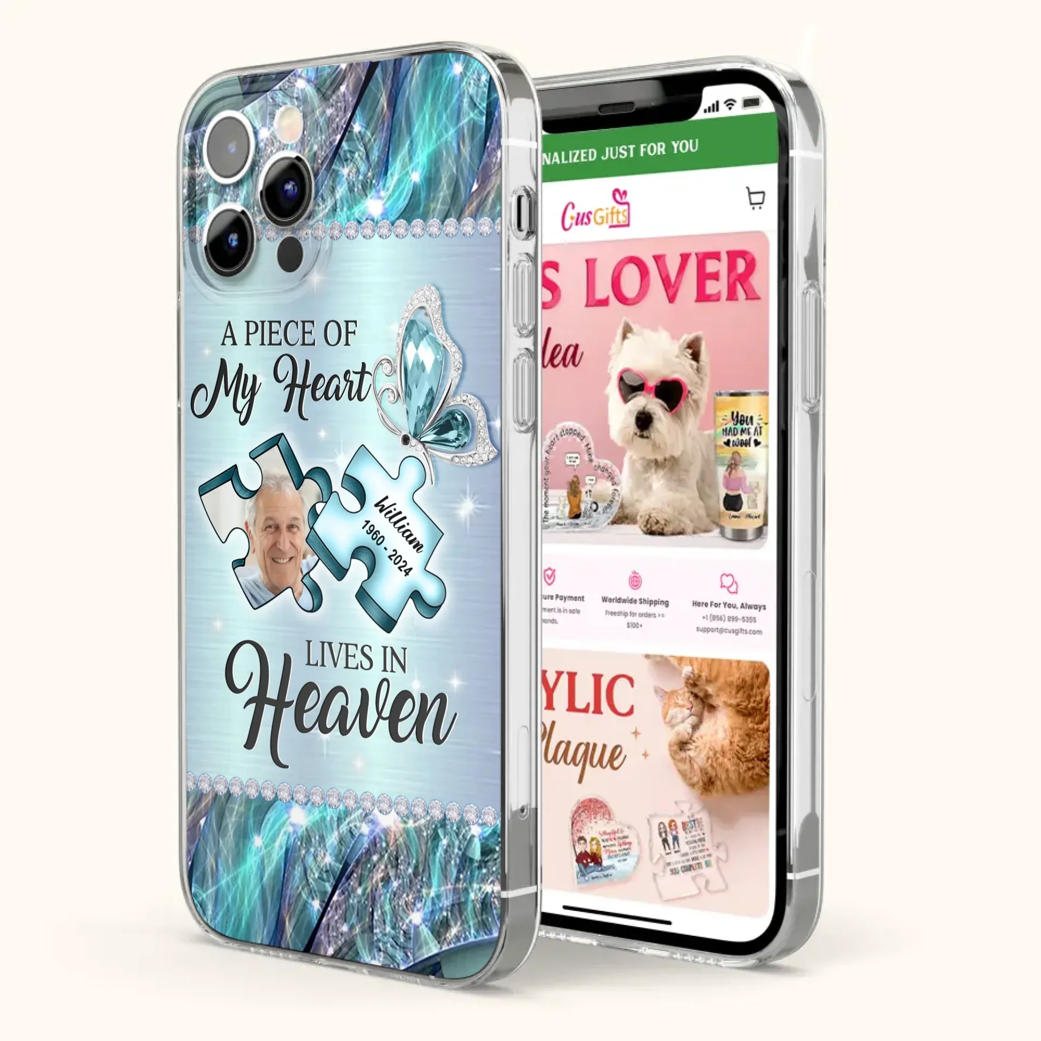 Custom Personalized Memorial Photo Phone Case - Memorial Gift Idea for Father's Day -  A Piece Of My Heart Lives In Heaven - Case for iPhone/Samsung