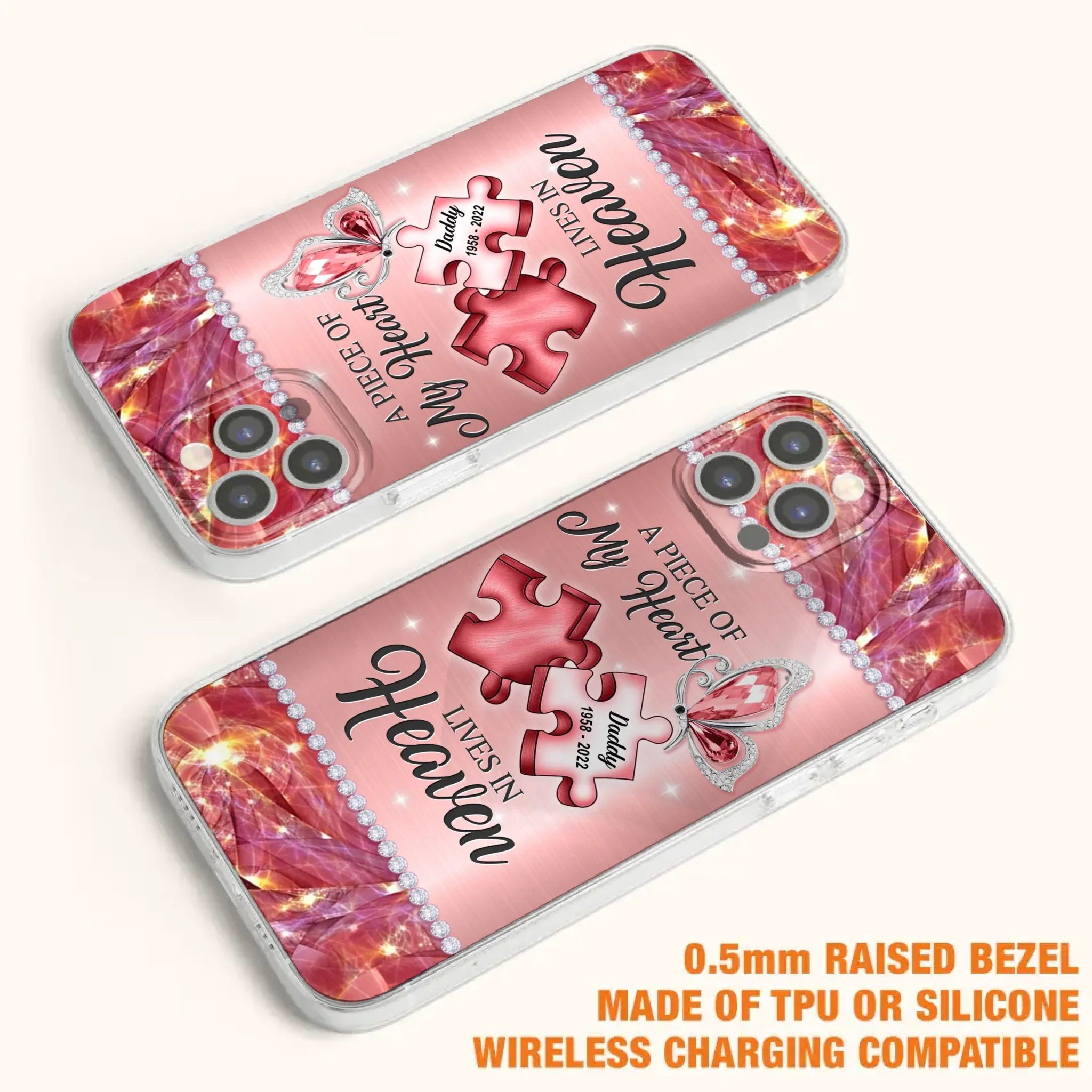 Custom Personalized Memorial Phone Case - Memorial Gift Idea for Father's Day -  A Piece Of My Heart Lives In Heaven - Case for iPhone/Samsung