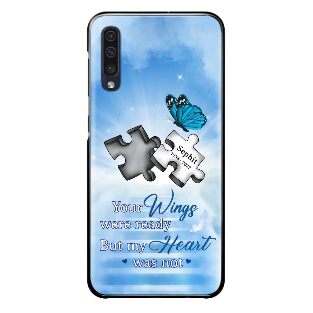Custom Personalized Memorial Puzzle Butterfly Phone Case - Memorial Gift Idea - Your Wings Were Ready But My Heart Was Not - Case for iPhone/Samsung