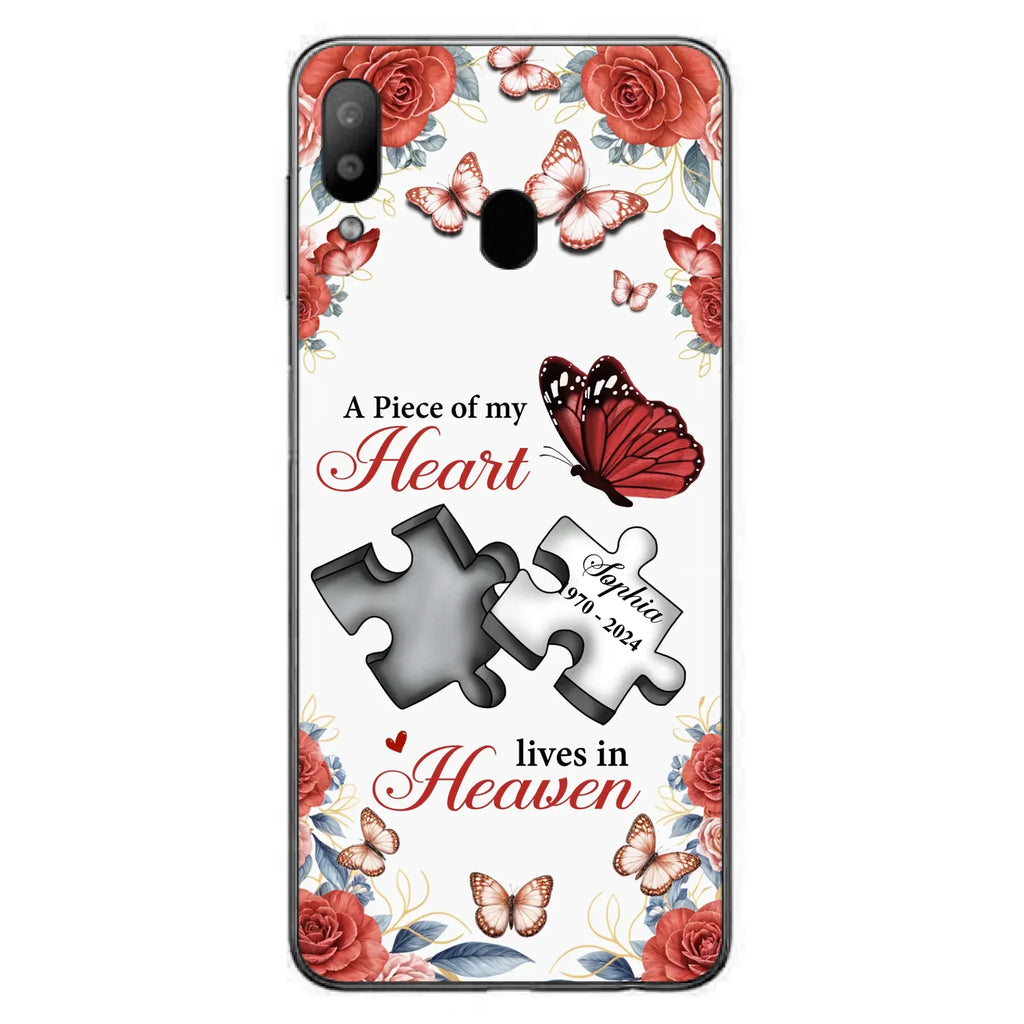Custom Personalized Memorial Phone Case - Memorial Gift Idea - A Piece Of My Heart Lives In Heaven - Case for iPhone/Samsung