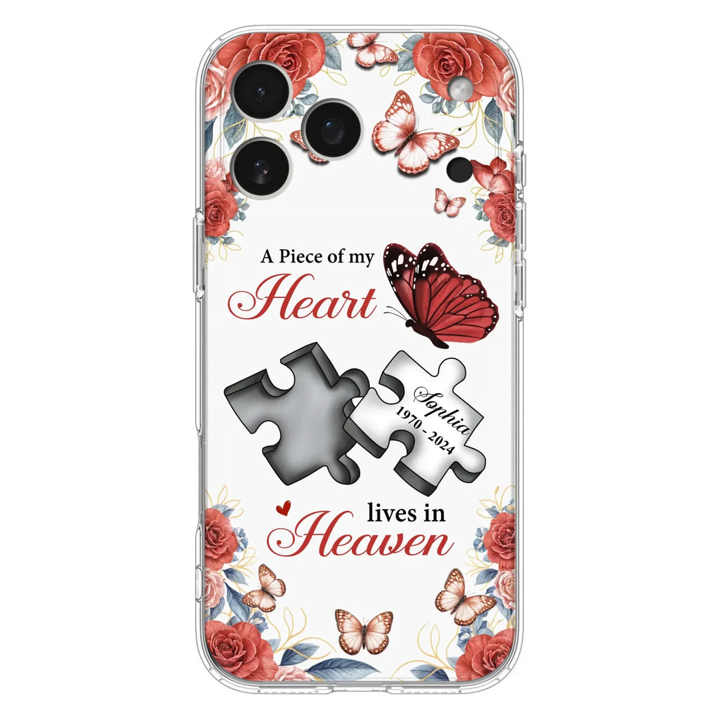 Custom Personalized Memorial Phone Case - Memorial Gift Idea - A Piece Of My Heart Lives In Heaven - Case for iPhone/Samsung