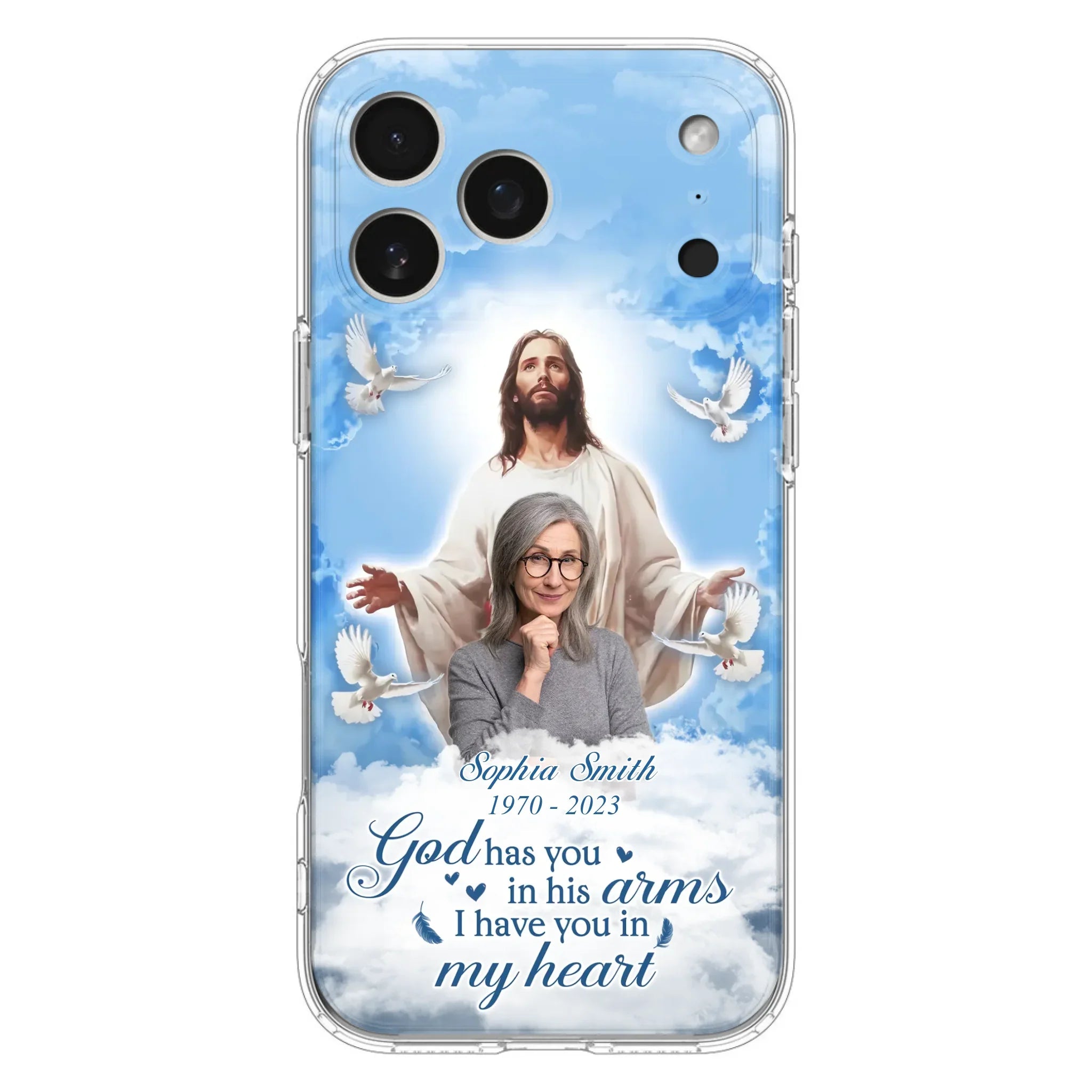 Custom Personalized Memorial Photo Phone Case - Memorial Gift Idea for Mother's Day/Father's Day - God Has You In His Arms I Have You In My Heart - Case for iPhone/Samsung
