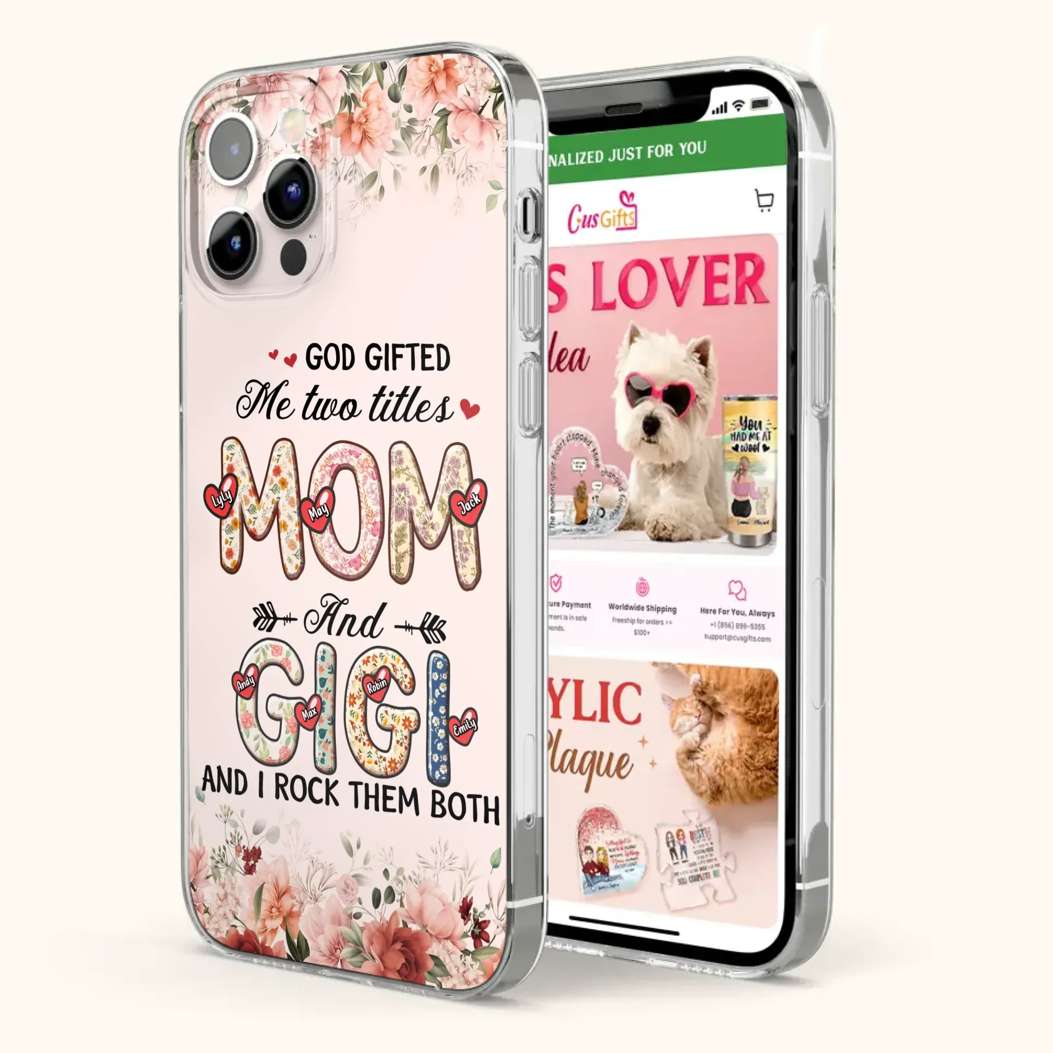 Custom Personalized Grandma Phone Case - Upto 7 Kids & 7 Grandkids - Mother's Day Gift Idea for Grandma/Mom - God Gifted Me Two Titles - Case for iPhone/Samsung