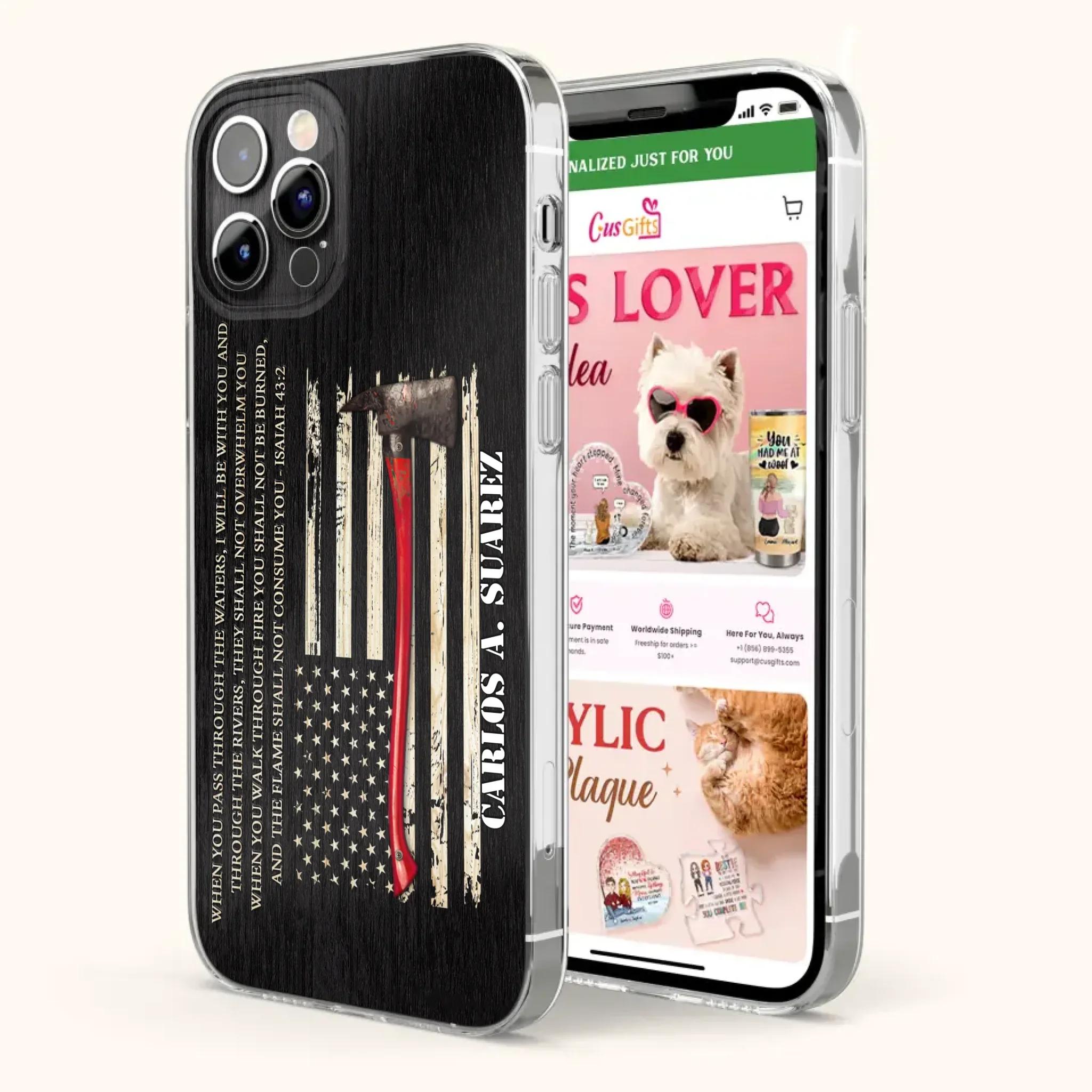 Custom Personalized Firefighter Phone Case - Father's Day Gift Idea for Firefighter - When You Pass Through The Waters I Will Be With You - Case for iPhone/Samsung