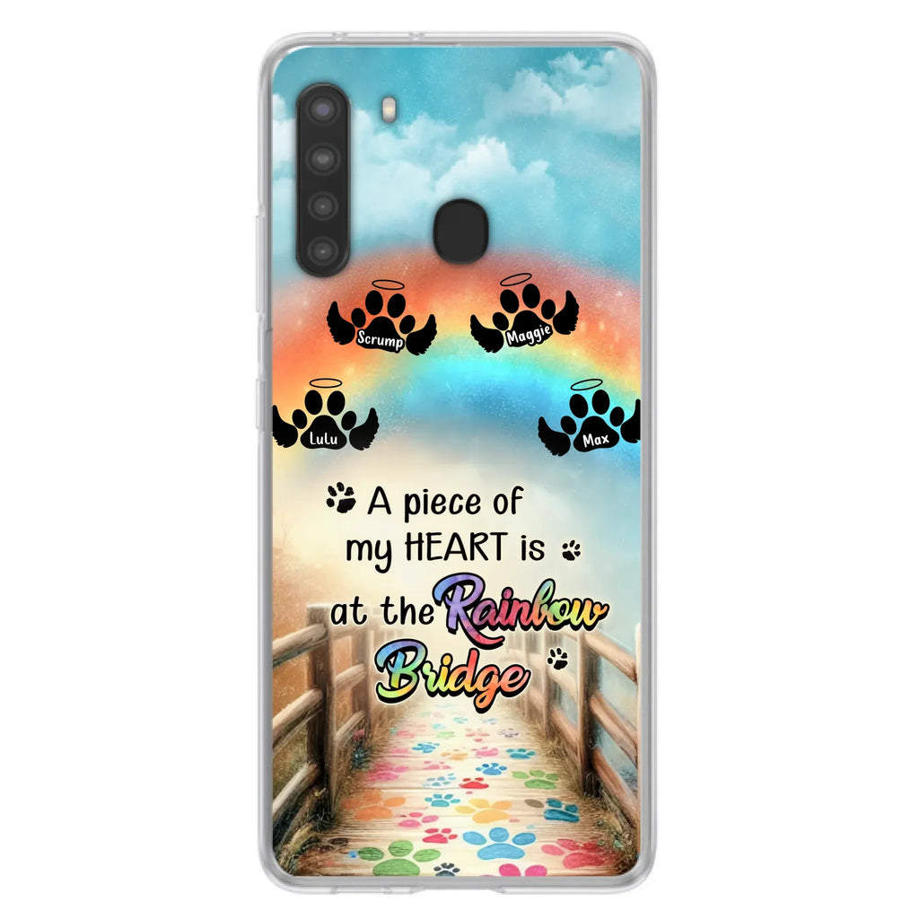 Custom Personalized Rainbow Bridge Memorial Phone Case - Memorial Gift Idea For Dog Lover - Upto 4 Dogs - A Piece Of My Heart Is At The Rainbow Bridge - Case For iPhone/Samsung