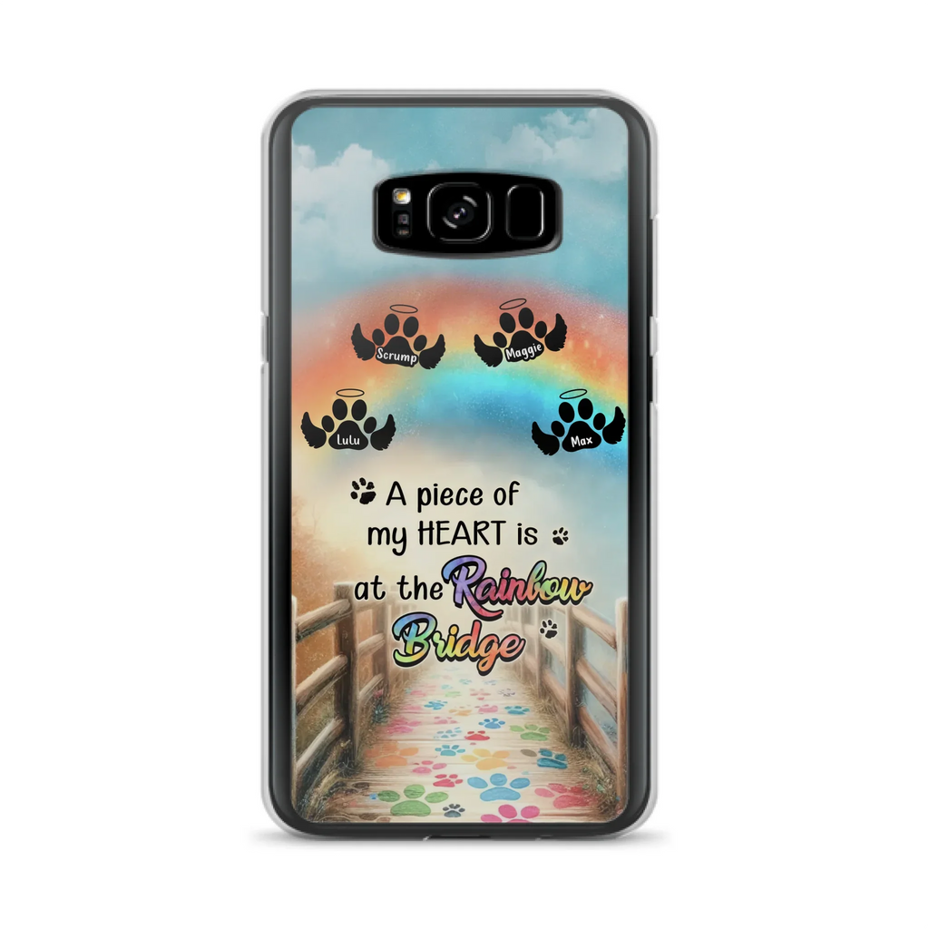 Custom Personalized Rainbow Bridge Memorial Phone Case - Memorial Gift Idea For Dog Lover - Upto 4 Dogs - A Piece Of My Heart Is At The Rainbow Bridge - Case For iPhone/Samsung
