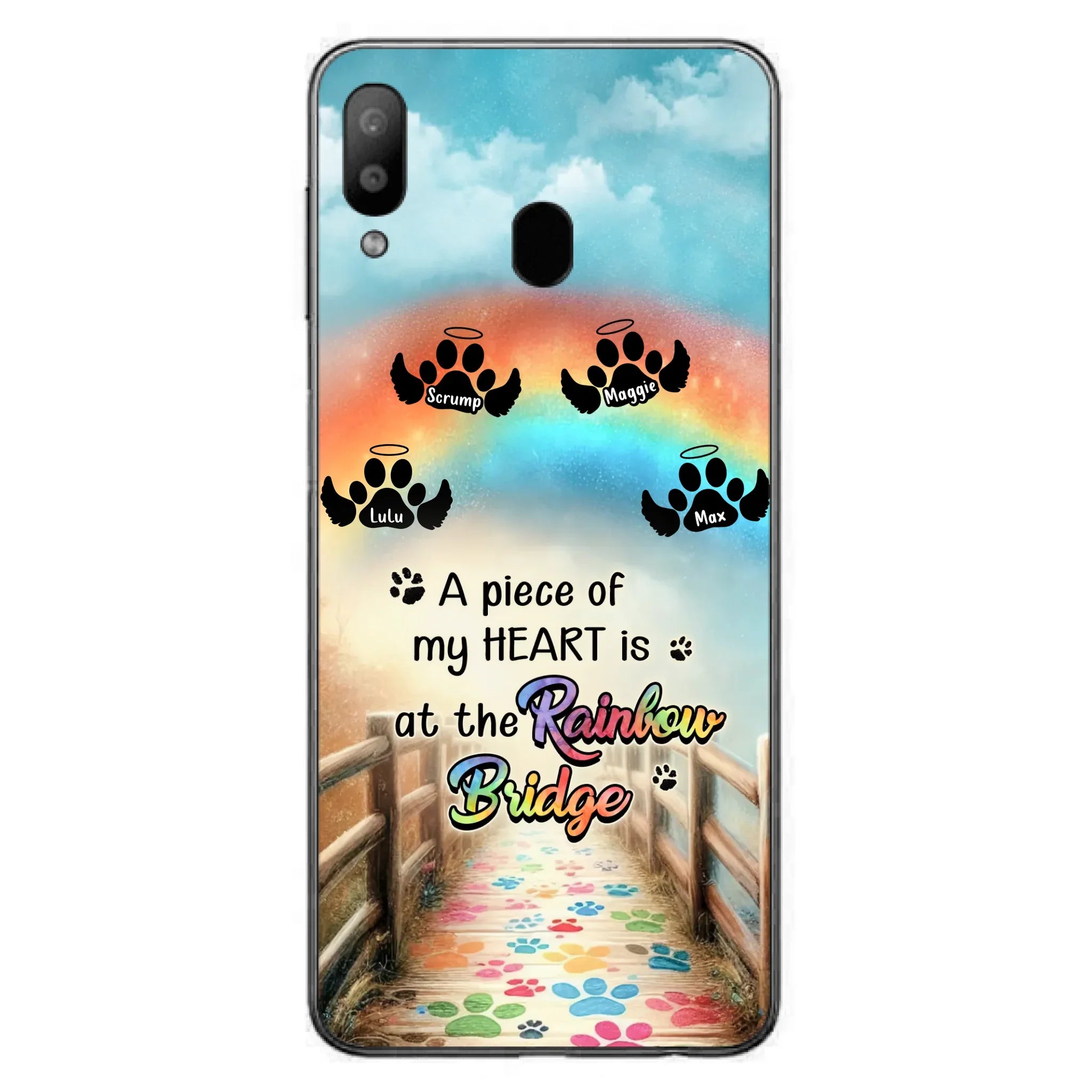 Custom Personalized Rainbow Bridge Memorial Phone Case - Memorial Gift Idea For Dog Lover - Upto 4 Dogs - A Piece Of My Heart Is At The Rainbow Bridge - Case For iPhone/Samsung