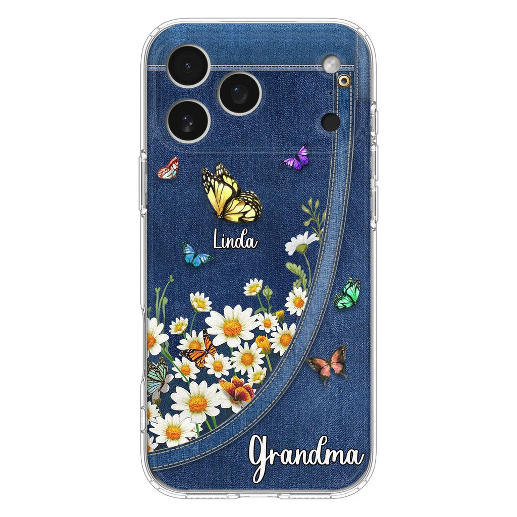 Custom Personalized Daisy And Butterfly Grandma Phone Case - Gift Idea For Grandma - Upto 10 Kids - Case For iPhone/Samsung