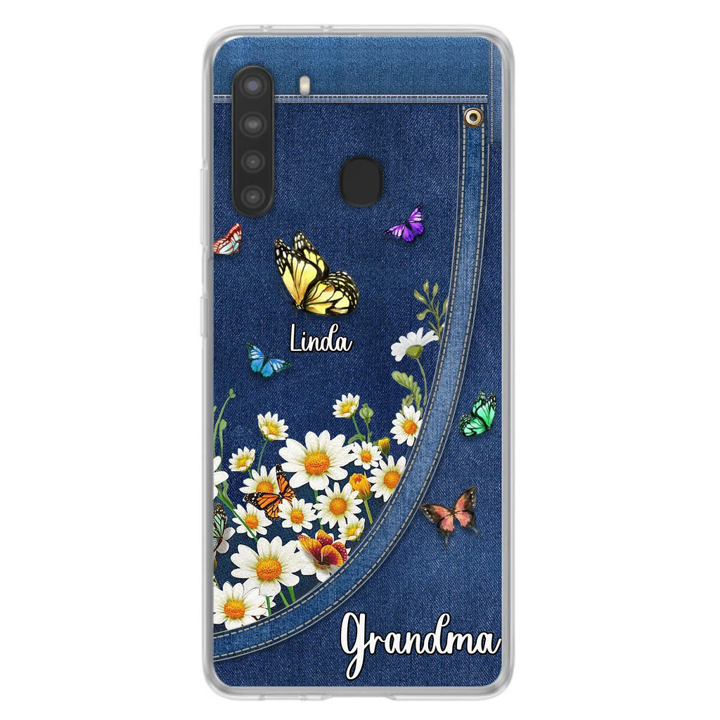 Custom Personalized Daisy And Butterfly Grandma Phone Case - Gift Idea For Grandma - Upto 10 Kids - Case For iPhone/Samsung