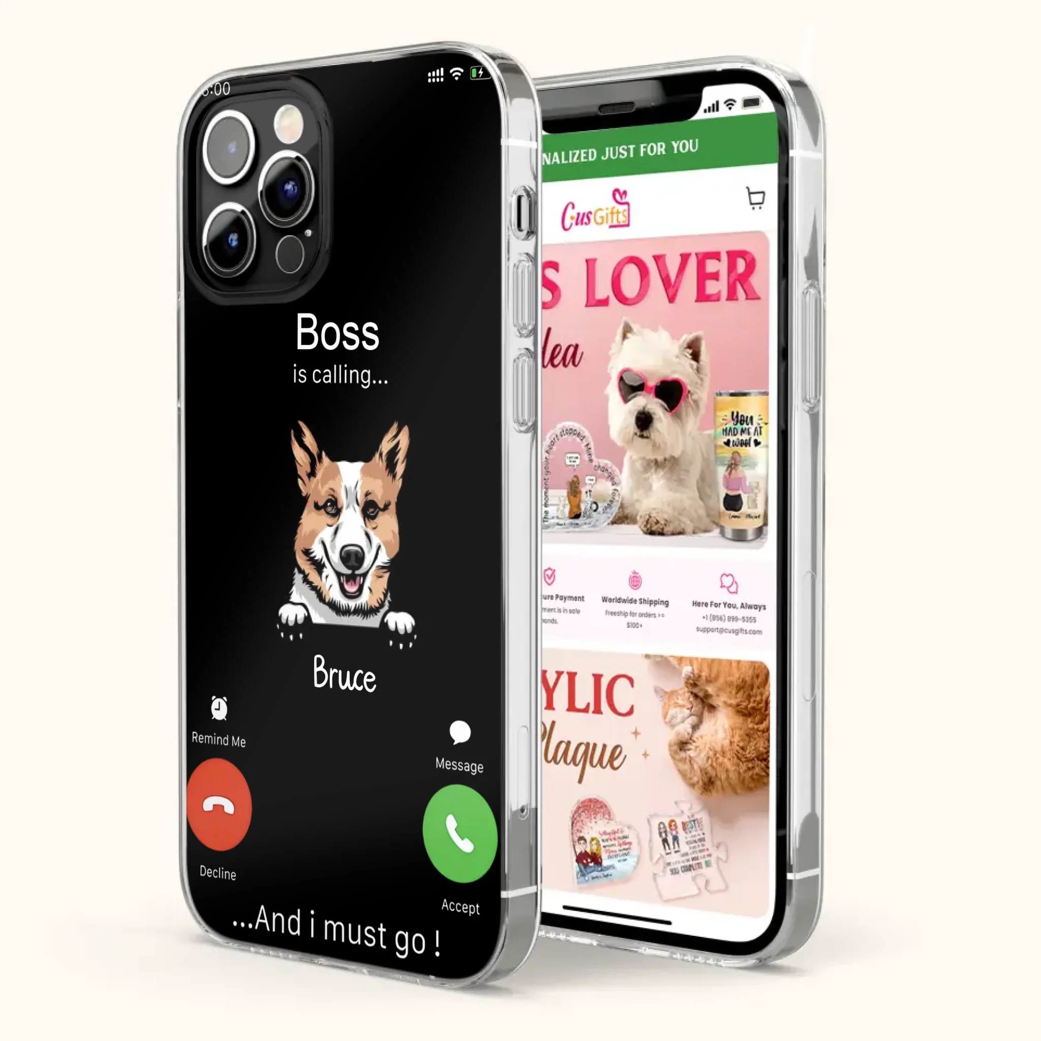 Custom Personalized Dog Phone Case - Gift Idea For Dog Lover/Mother's Day/Father's Day - Upto 5 Dogs - Boss Is Calling And I Must Go - Case For iPhone/Samsung