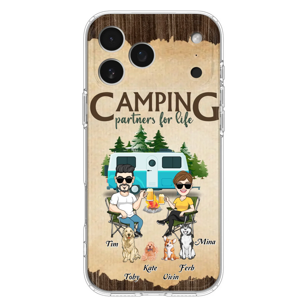 Custom Personalized Couple With Dogs Camping iPhone/ Samsung Case - Couple With Up to 4 Dogs - Gift For Couple/ Camping/ Dog Lover - Camping Partners For Life