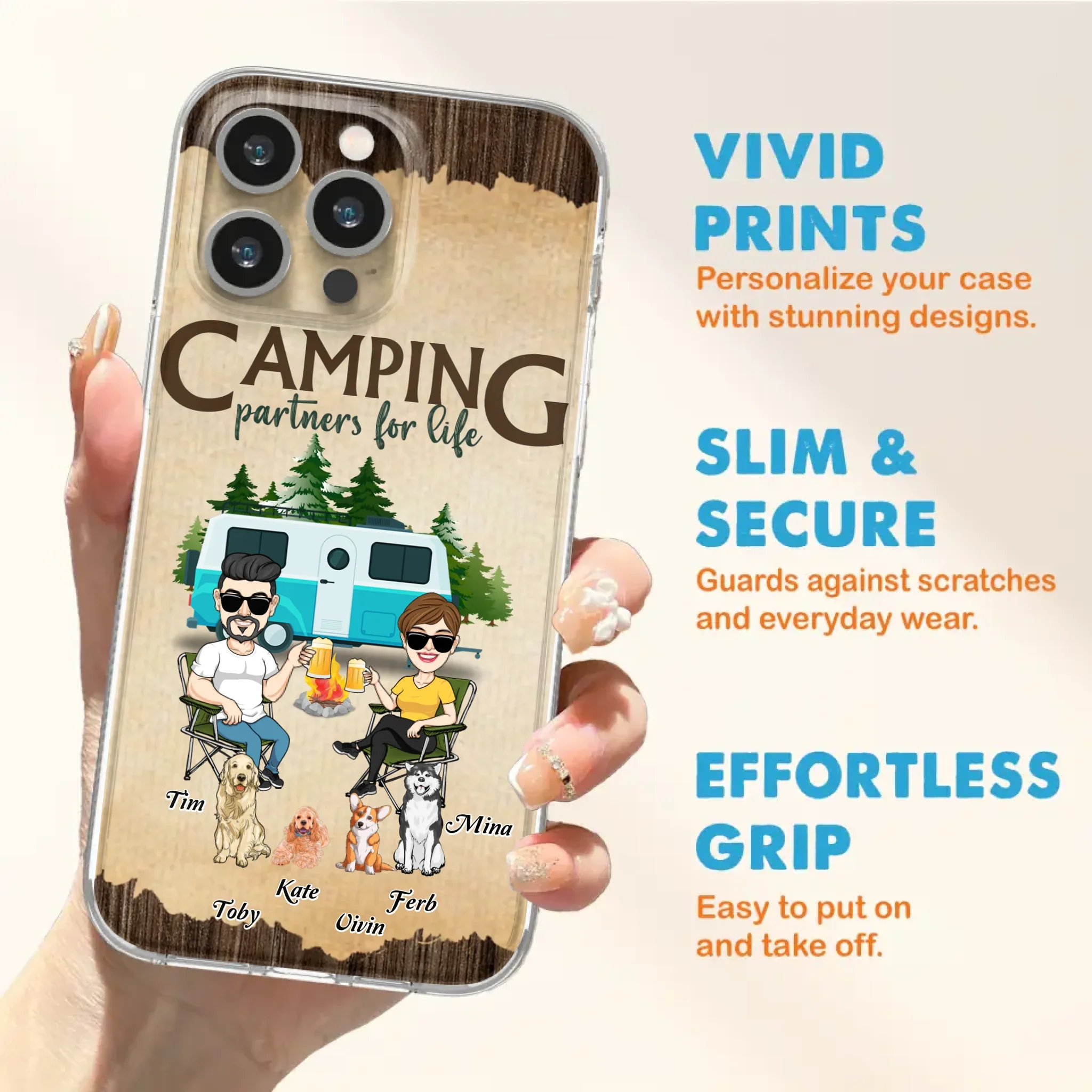 Custom Personalized Couple With Dogs Camping iPhone/ Samsung Case - Couple With Up to 4 Dogs - Gift For Couple/ Camping/ Dog Lover - Camping Partners For Life