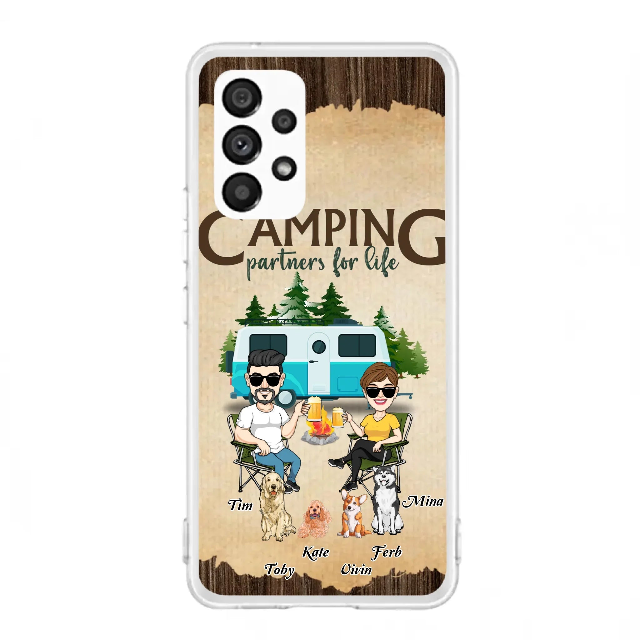 Custom Personalized Couple With Dogs Camping iPhone/ Samsung Case - Couple With Up to 4 Dogs - Gift For Couple/ Camping/ Dog Lover - Camping Partners For Life
