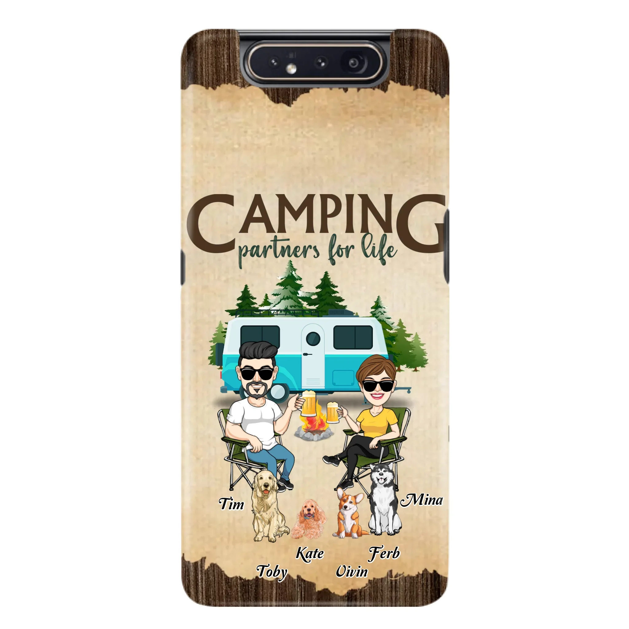 Custom Personalized Couple With Dogs Camping iPhone/ Samsung Case - Couple With Up to 4 Dogs - Gift For Couple/ Camping/ Dog Lover - Camping Partners For Life