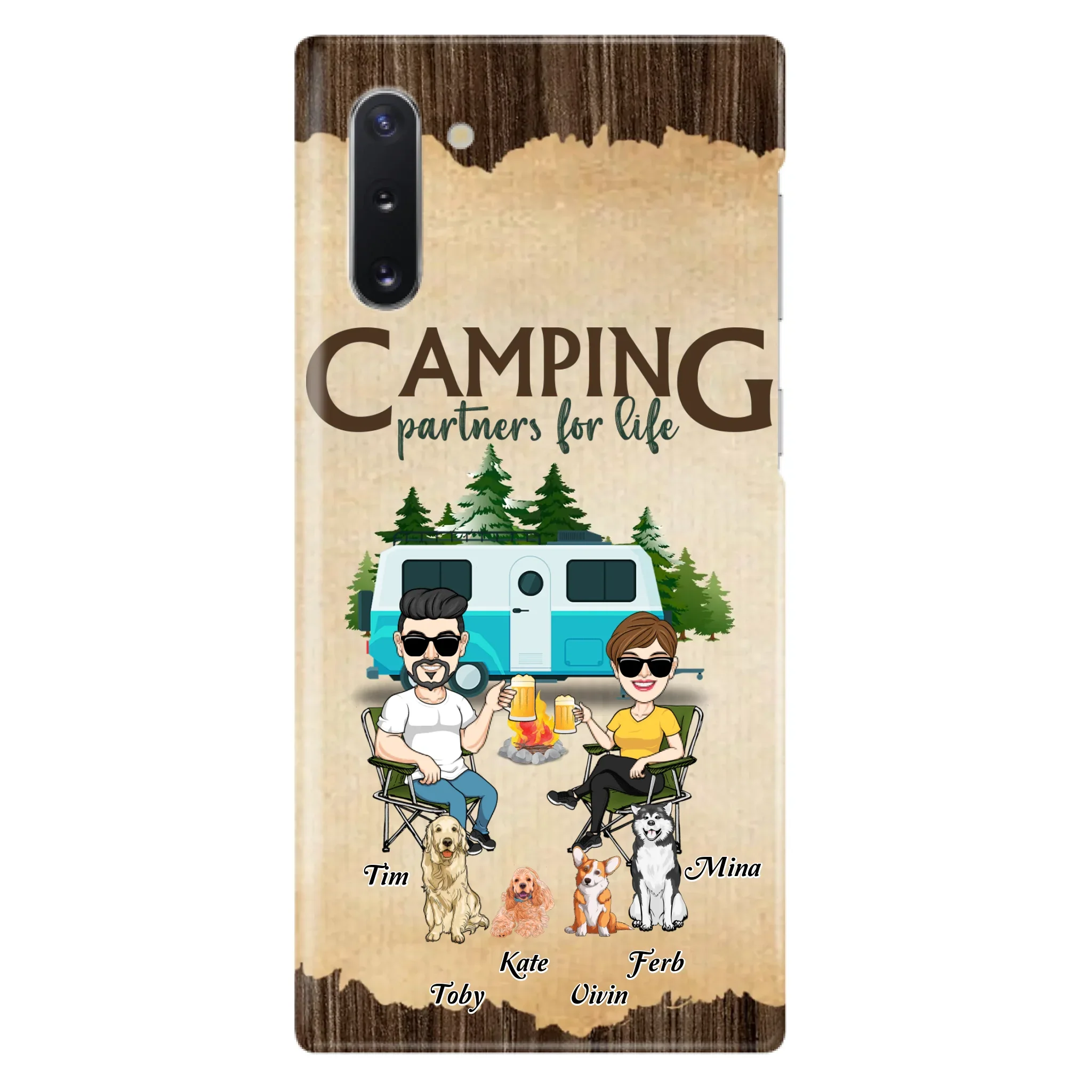 Custom Personalized Couple With Dogs Camping iPhone/ Samsung Case - Couple With Up to 4 Dogs - Gift For Couple/ Camping/ Dog Lover - Camping Partners For Life