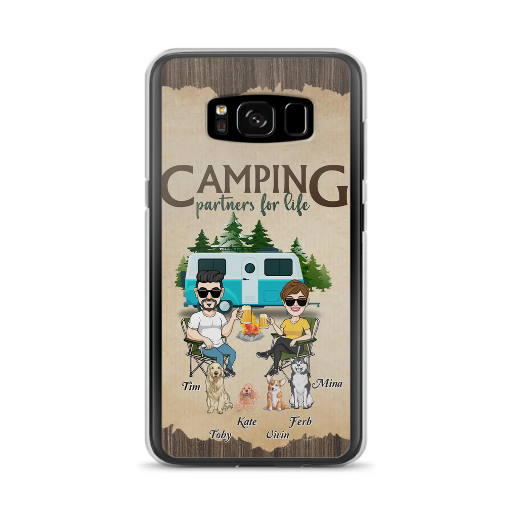 Custom Personalized Couple With Dogs Camping iPhone/ Samsung Case - Couple With Up to 4 Dogs - Gift For Couple/ Camping/ Dog Lover - Camping Partners For Life